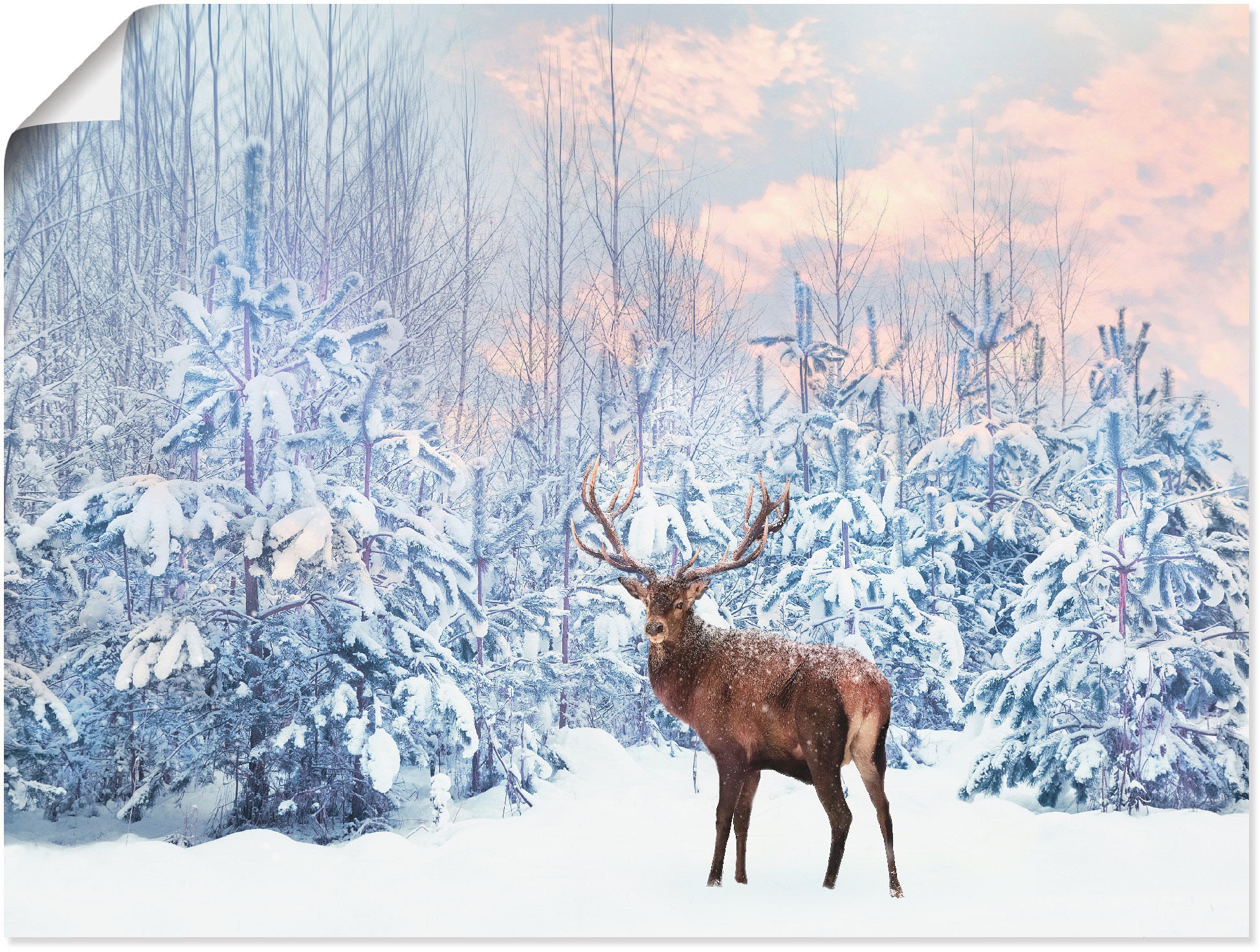 Artland Wandbild "Hirsch im Winterwald", Hirschbilder, (1 St.), als Leinwan günstig online kaufen