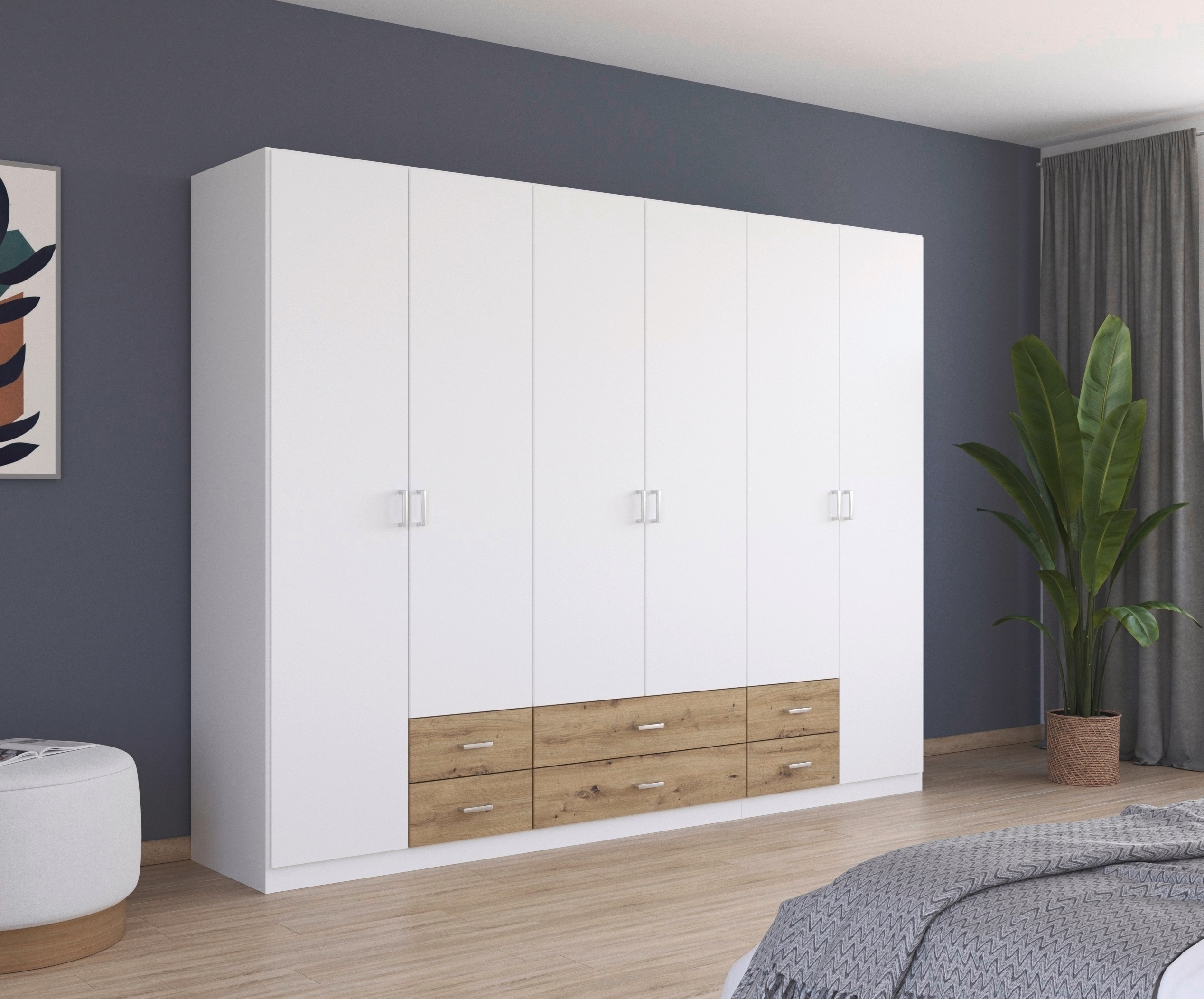 rauch Drehtürenschrank "Kleiderschrank Garderobe GAMMA Breiten 271 cm" in 3 Ausstattungen BASIC/CLASSIC/PREMIUM (inkl. SOFT-CLOSE-Funktion), mit Schubladen, verschiedene Griff-Varianten TOPSELLER MADE IN GERMANY