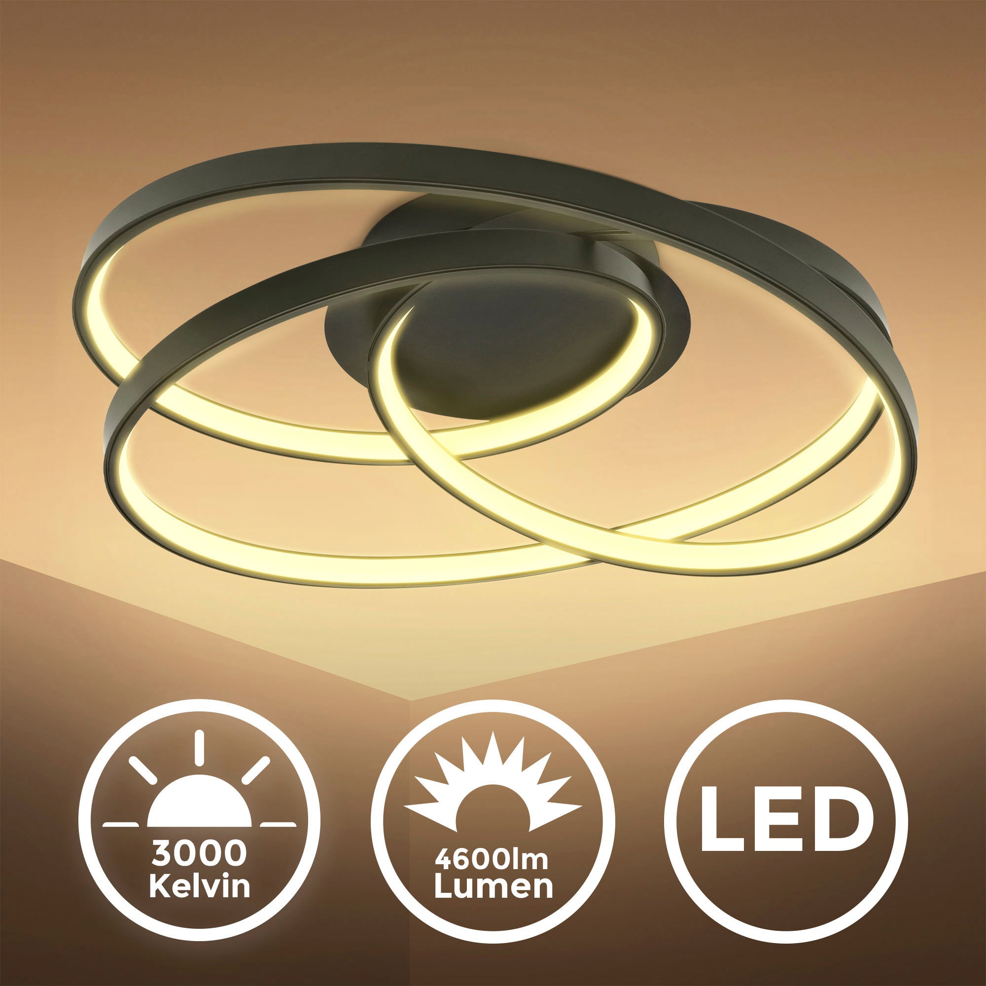 B.K.Licht LED Deckenleuchte »BK_FR1541 LED Frame-Deckenlampe, Ringleuchte, Schwarz, 3.000K«, 1 flammig, Leuchtmittel LED-Modul | LED fest integriert, 4.600lm, 35W, mit warmweißen Licht, IP20, B: 39,5cm