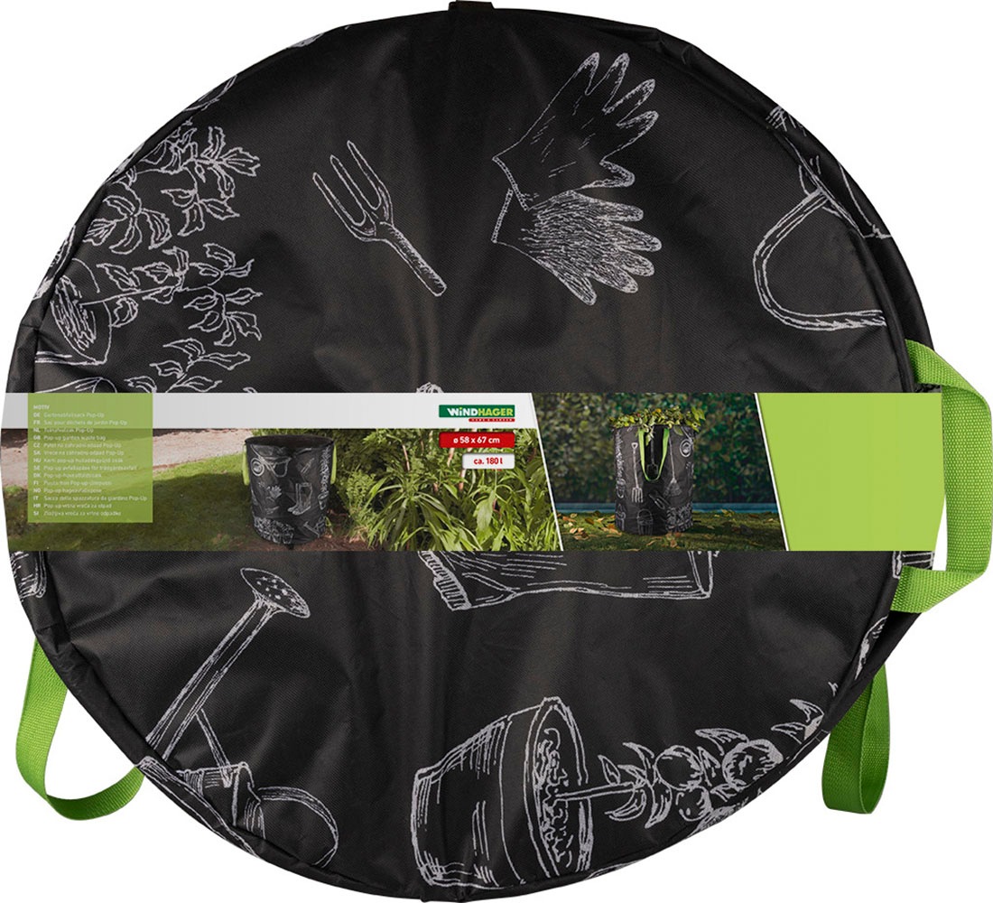 Windhager Gartensack »Pop-up Bag mit Motiv aus hochwertigem Oxford 600D Gewebe« 1 tlg. selbststehender Laubsack 180 Liter, Gartenabfallsack wiederverwendbar