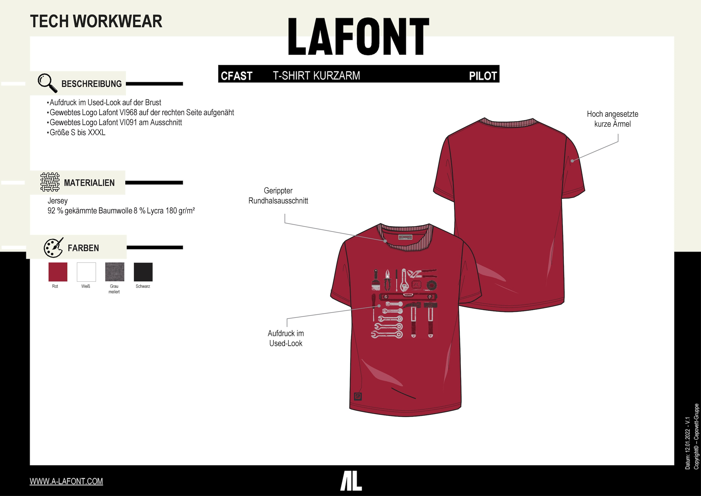 Lafont Kurzarmshirt »Unisex "Pilto"«, Gr. S - 3XL, Handwerker-Print