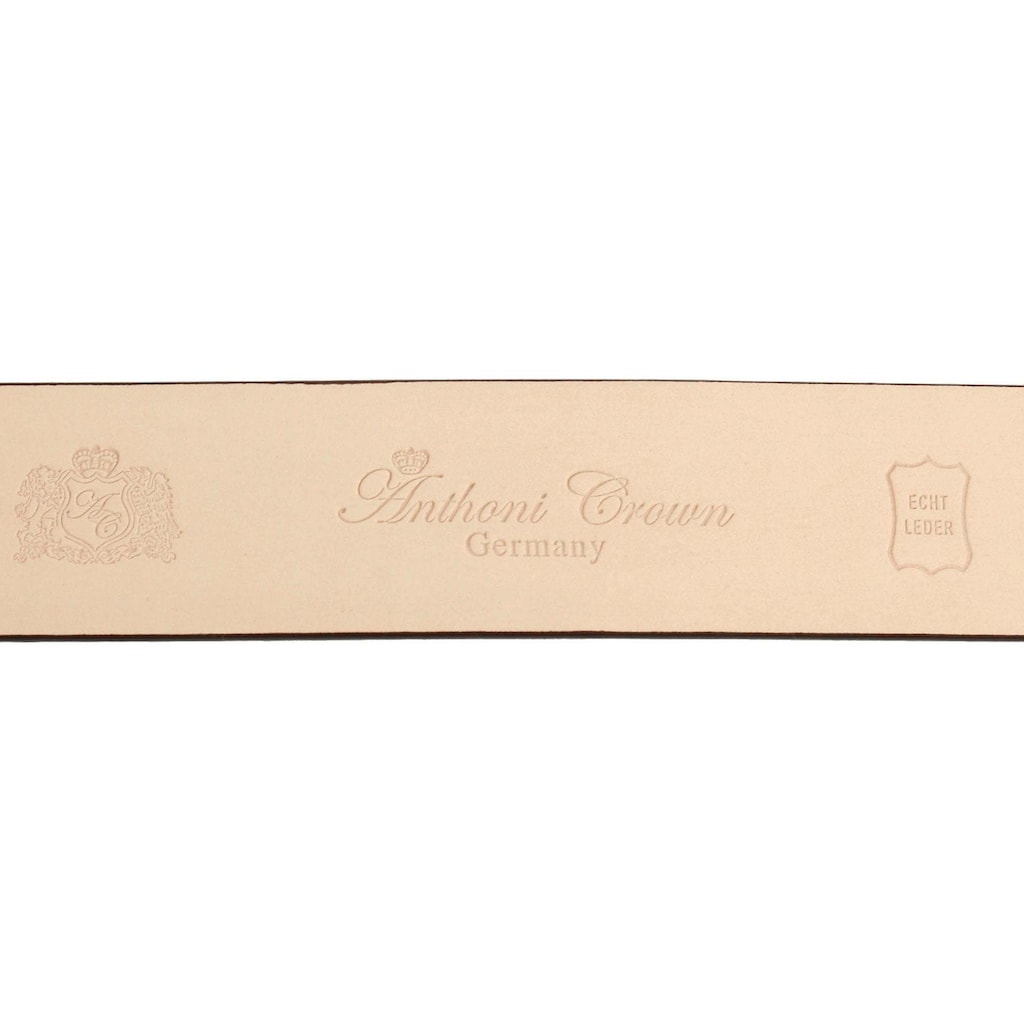 Herrenmode Accessoires Anthoni Crown Ledergürtel, Handgenähter Gürtel mit stilvoller Automatik-Schließe cognac