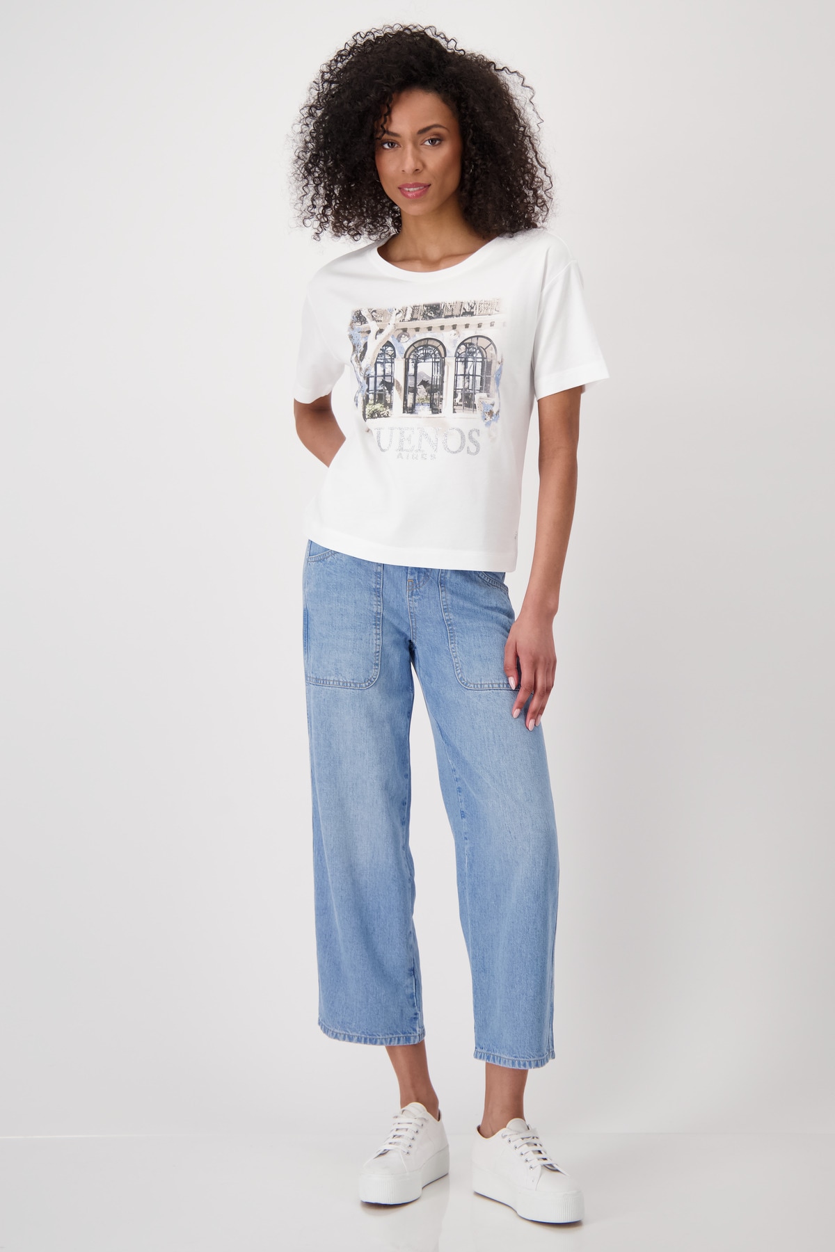 Monari T-Shirt »Shirt Lodge Druck«, Mit Rundhalsausschnitt