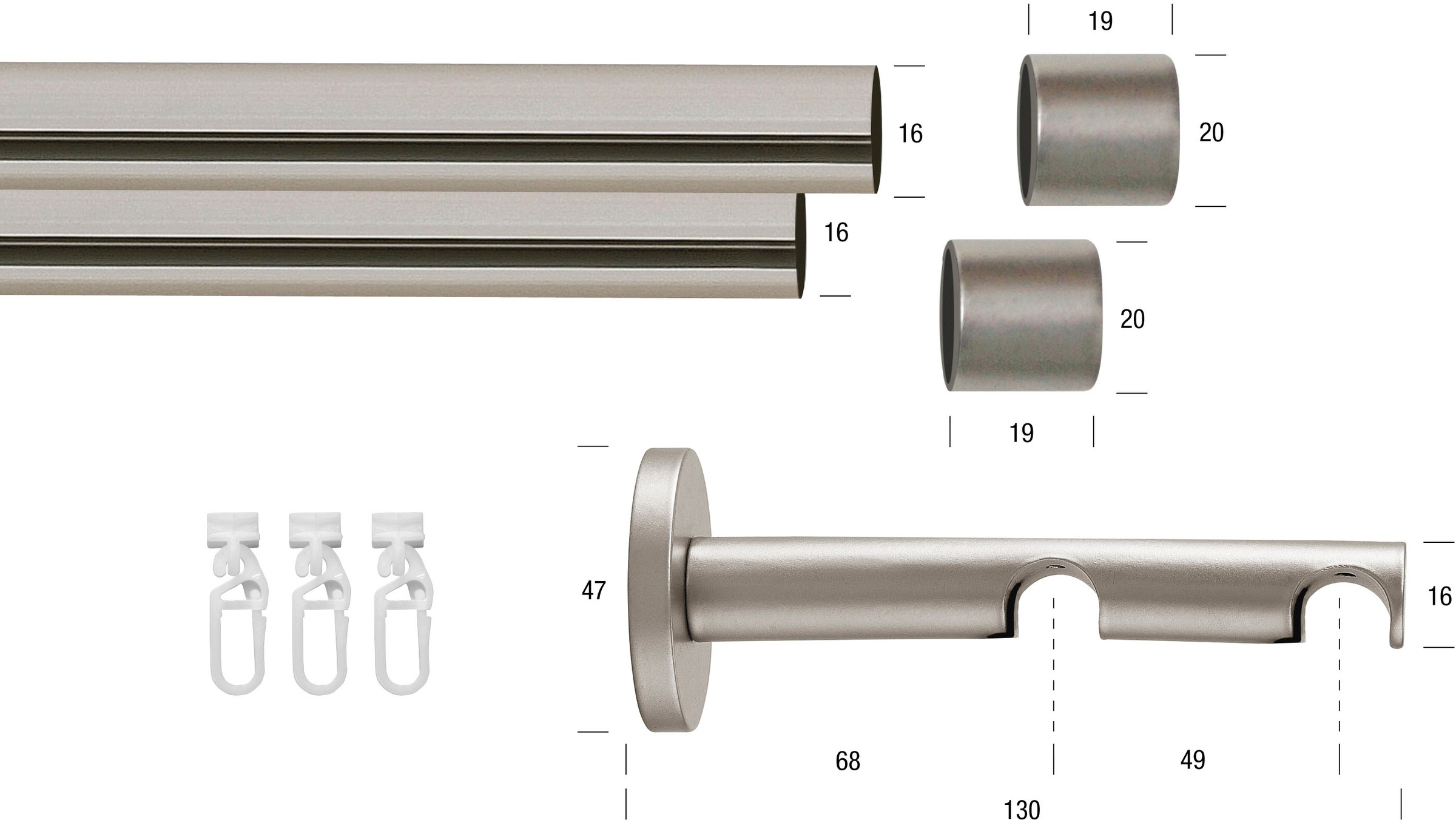 Thumbnail - GARESA Gardinenstange "SEFRA" Ø 16 mm 2 läufig-läufig Wunschmaßlänge;Dübel;Verbindungsstücke;Endstücke;Gardinenstange;Gl...