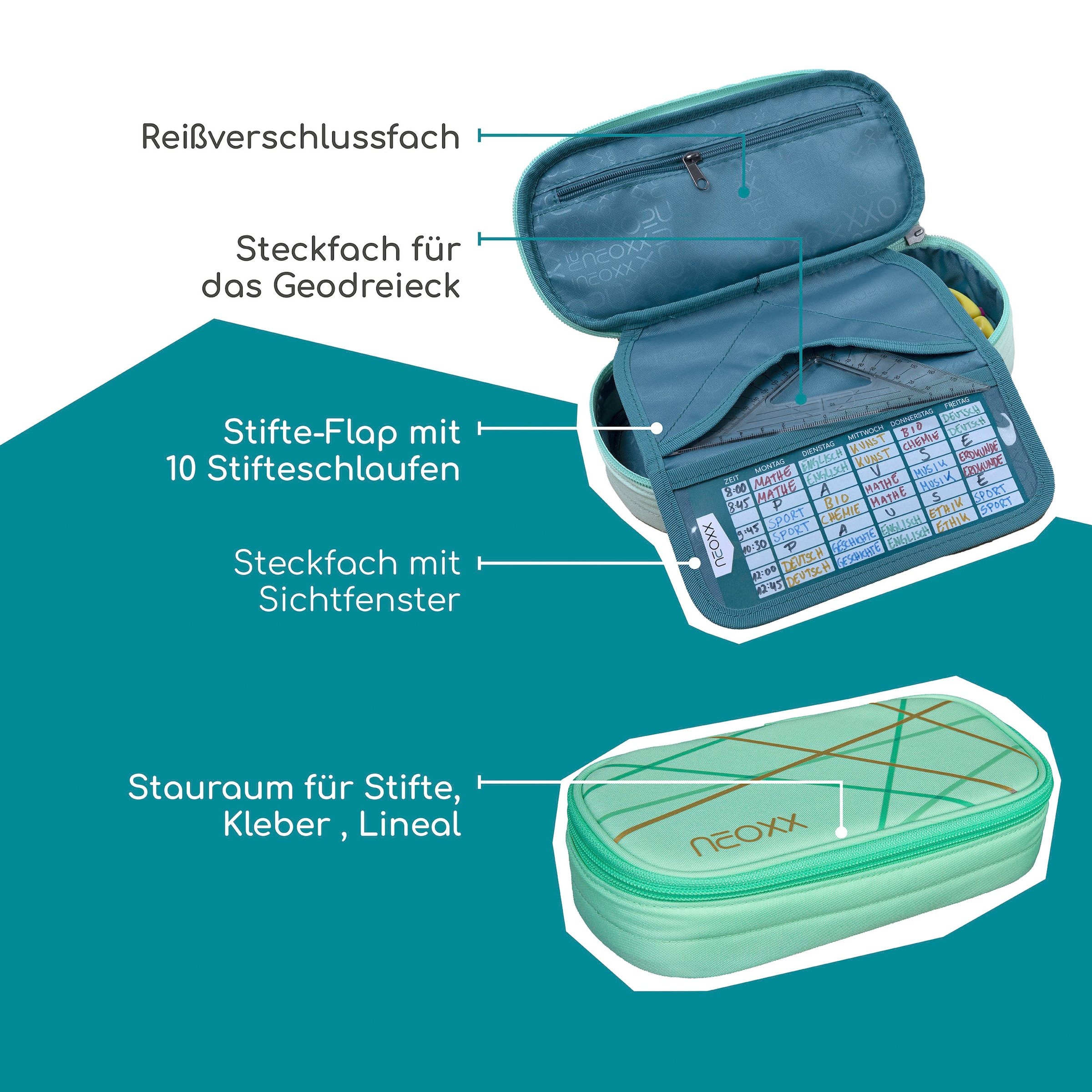 neoxx Schreibgeräteetui »Schlamperbox, Jump, Mint To Be«, teilweise aus recyceltem Material