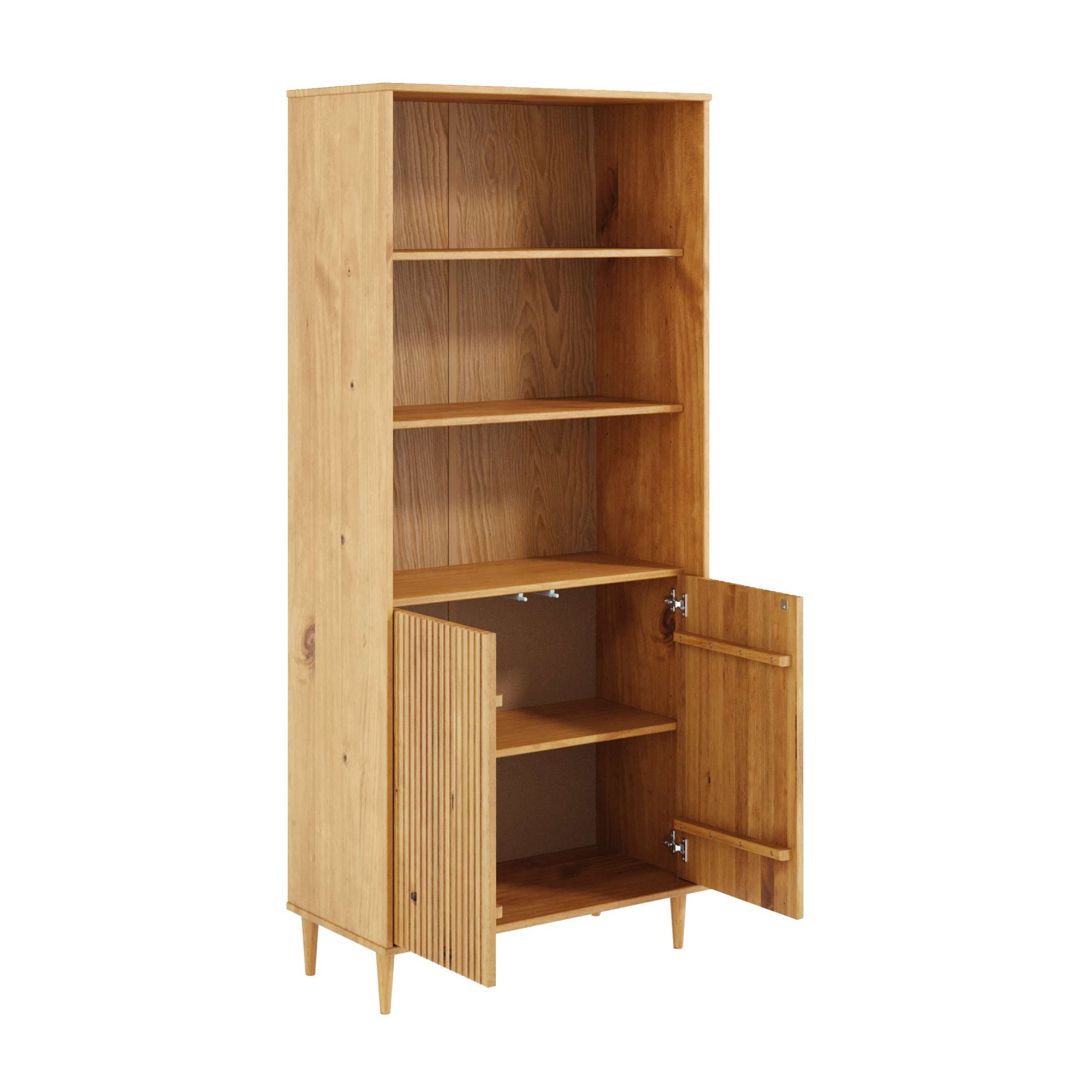 OTTO home Bücherregal »Malmedy Front mit gefrästen Rillen« Bücherschrank aus massivem Kiefernholz, Push-to-open, FSC, B: 80 cm