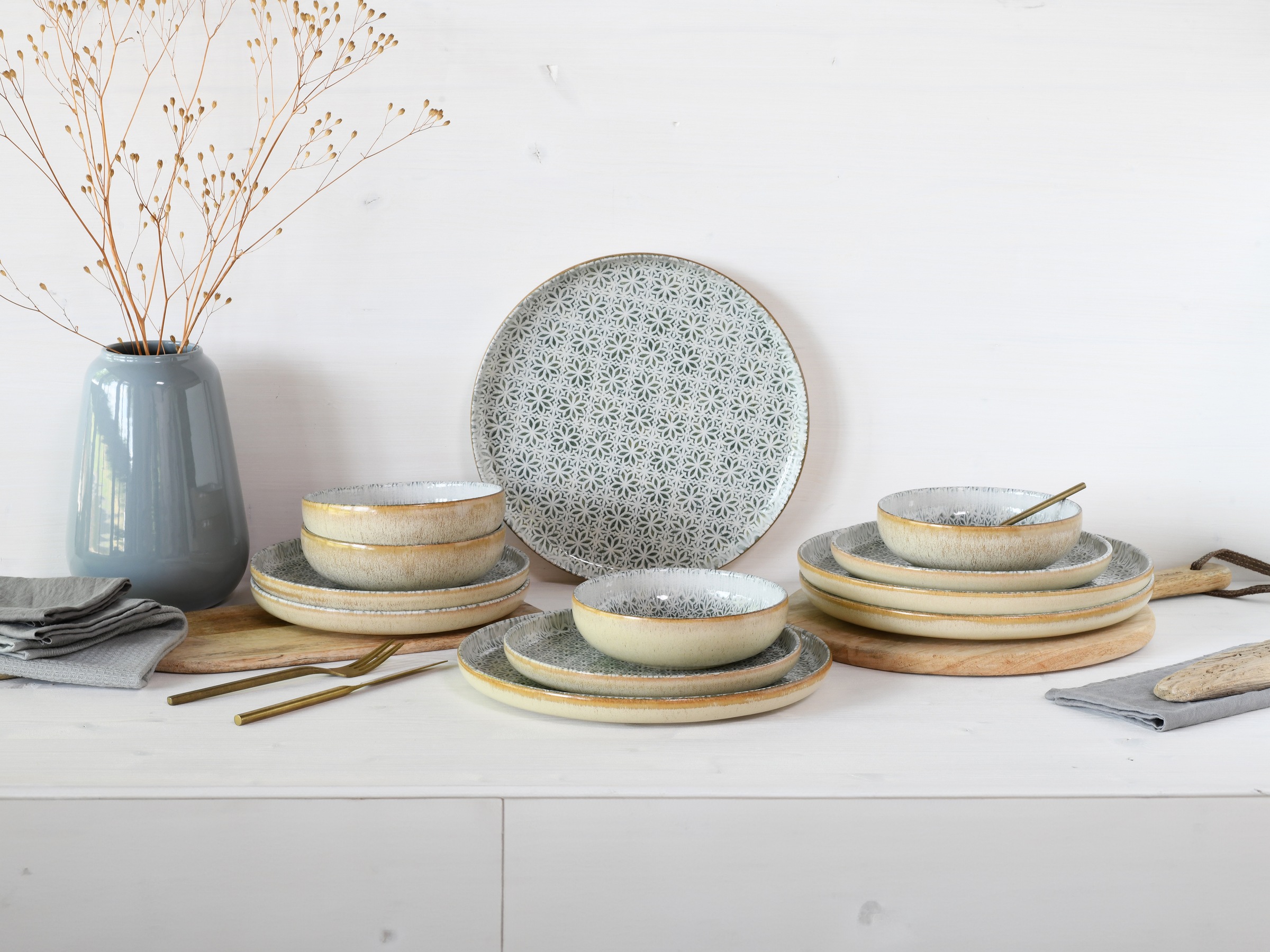 CreaTable Teller-Set »Uno Emiliana, Tellerset 12-tlg«, (Set, 12 tlg.), Shabby Look, Vintage Style