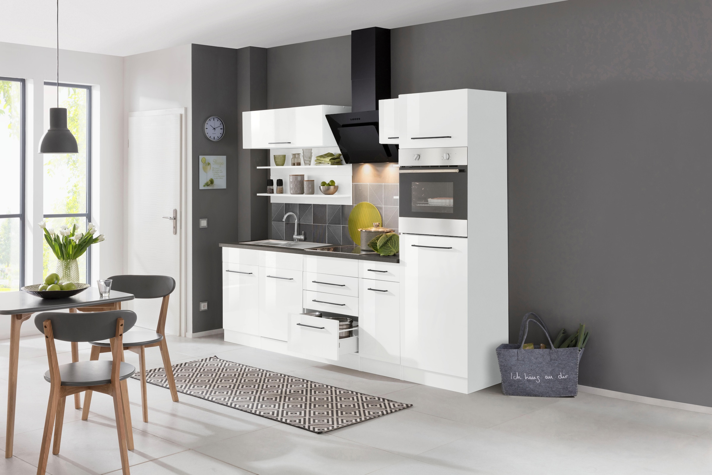 KOCHSTATION Küchenzeile »KS-Tulsa«, ohne E-Geräte, Breite 270 cm, schwarze Metallgriffe, MDF Fronten