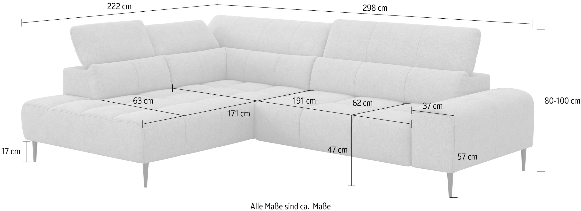 COTTA Ecksofa »Theo L-Form, B: 298 cm« mit Kopfteilverstellung, optional Sitztiefenverstellung