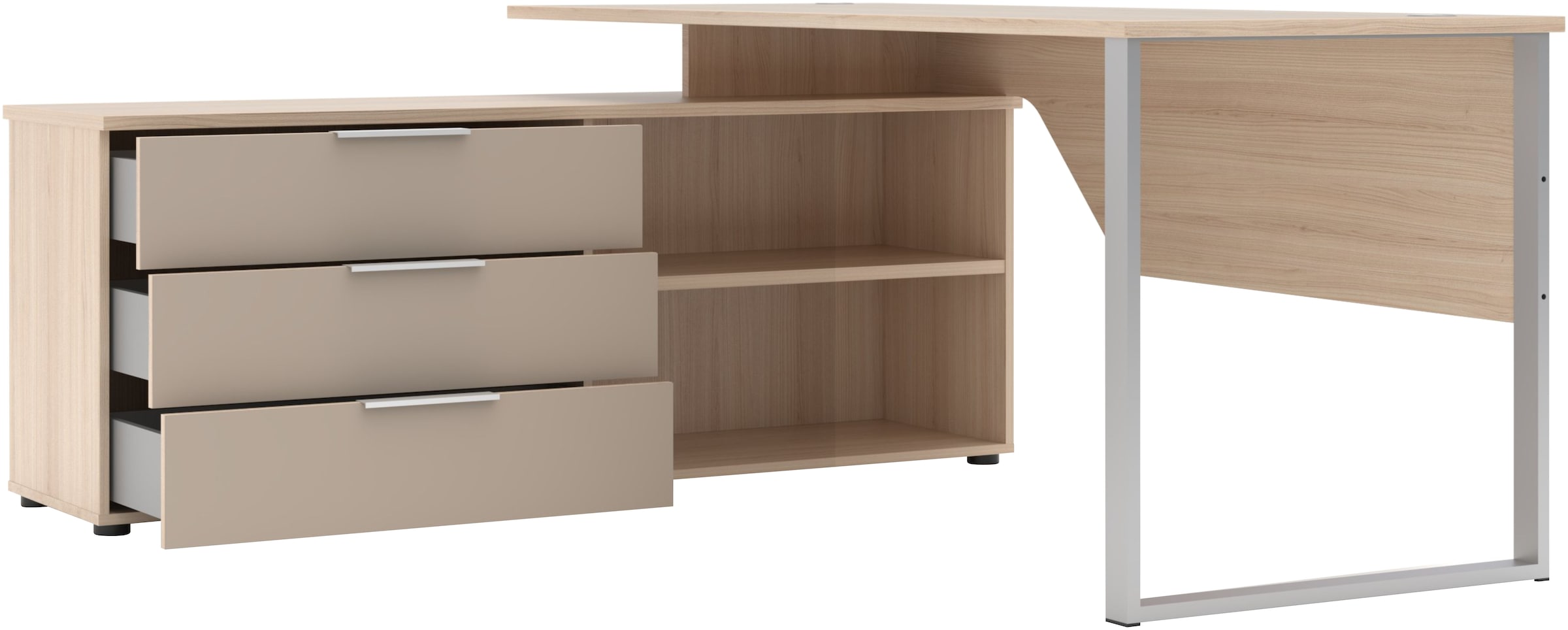 Innostyle Schreibtisch »Schreibtisch Santorin, 180/77/160 cm ( B/H/T)« 1 Stk. tlg. Tischplatten: kratzfest und wasserfest, 3 Schubladen, 2 Fächer