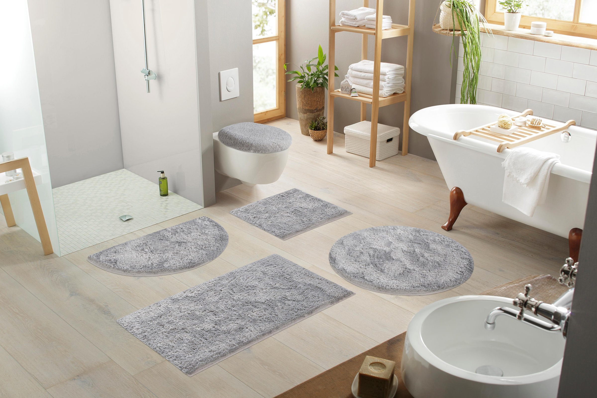 Badematte OTTO HOME "Jos, Badvorleger, Badezimmer Teppich" Gr. 12, grau, H:22mm, Polyester, Badematten, Badematte, Badematten in Pastell-Farben, Badteppich als 3 teiliges Set erhältlich 3
