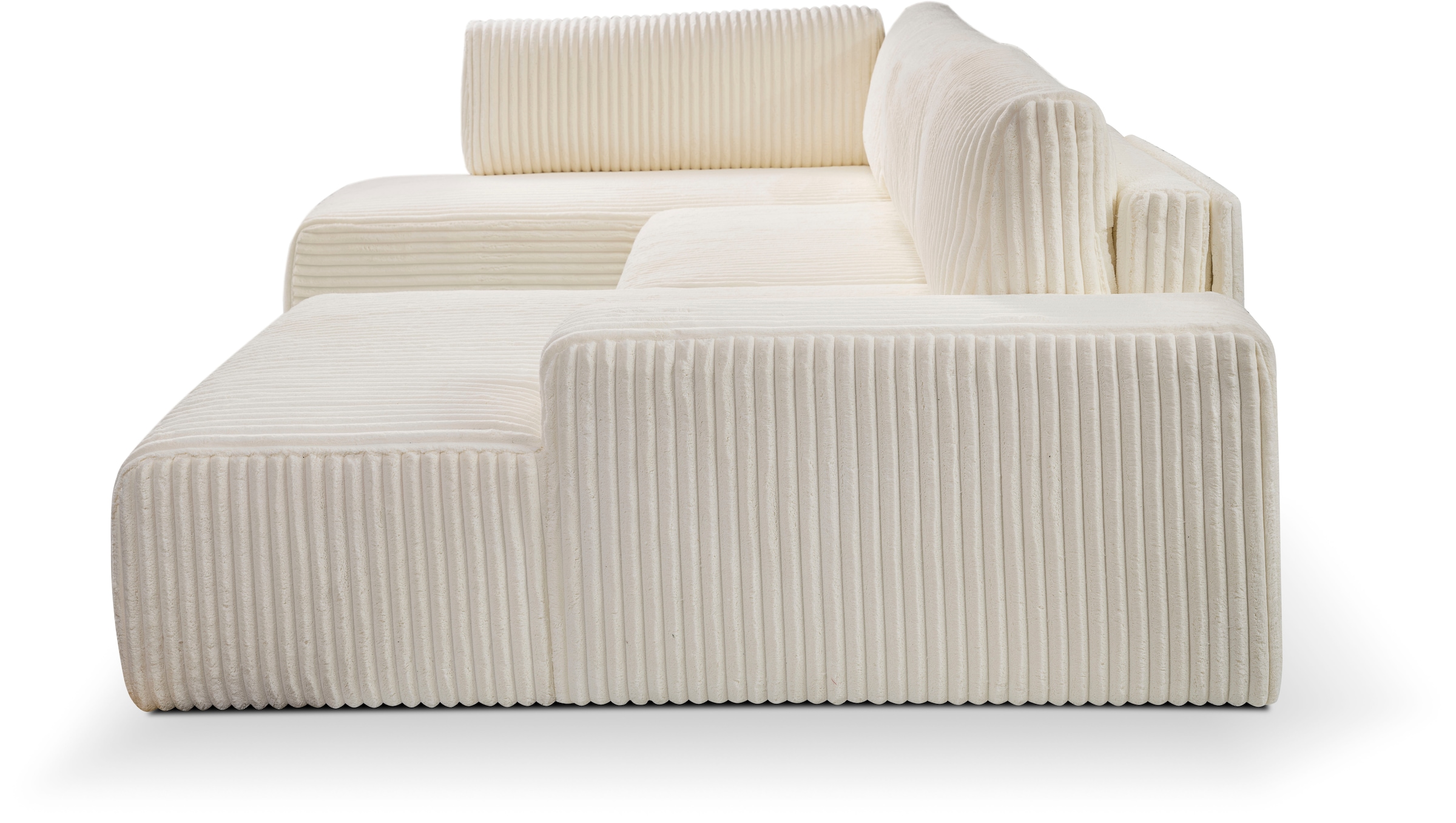 WERK2 Wohnlandschaft »Rotterdam-U, U-Form, in kuschelweichem Cord oder Breitcord«, Design Sofa mit Schlaffunktion & Bettkasten, Breitcord, Creme