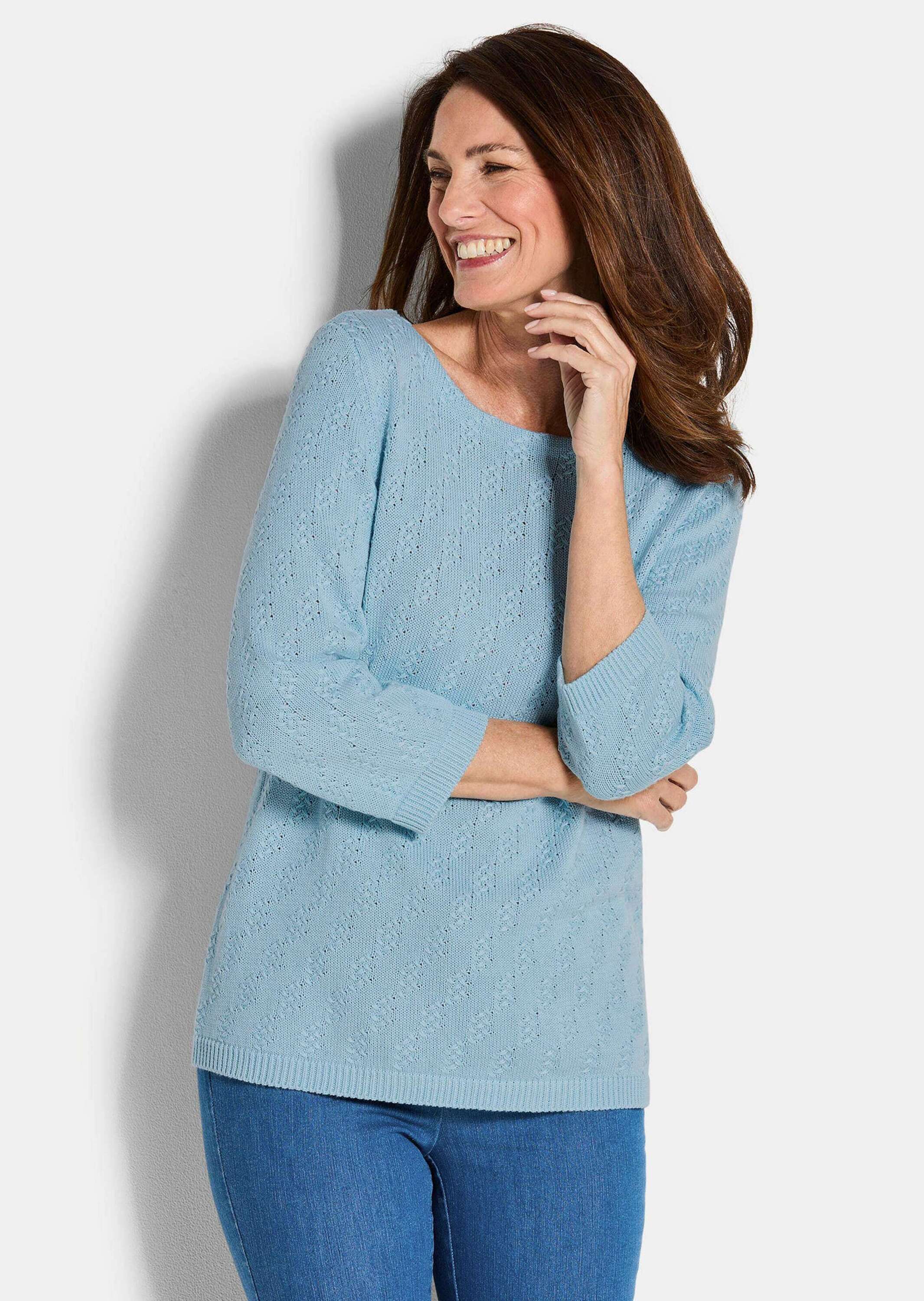 Thumbnail - GOLDNER Rundhalspullover "Kurzgröße Halbarm Baumwollpullover mit Struktur" 3/4-Ärmel