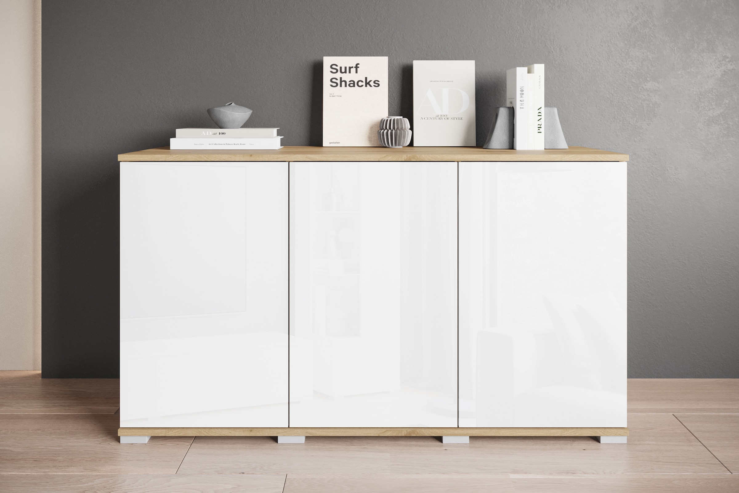 OTTO home Sideboard "Kenia, moderne grifflose Kommode mit 3 Türen, Breite 120 cm" 1 Stk. tlg. Push-to-Open-Fronten, höhenverstellbaren Einlegeböden