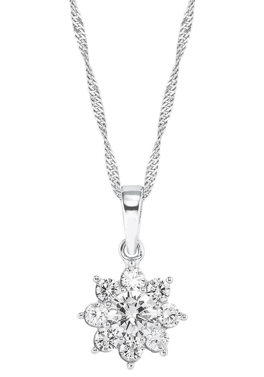 Kette mit Anhänger AMOR "Blüte", bunt (silberfarben, weiß), Halsketten, Damen, Silber 925 (Sterlingsilber), L: 42, mit Zirkonia (synth.) 9