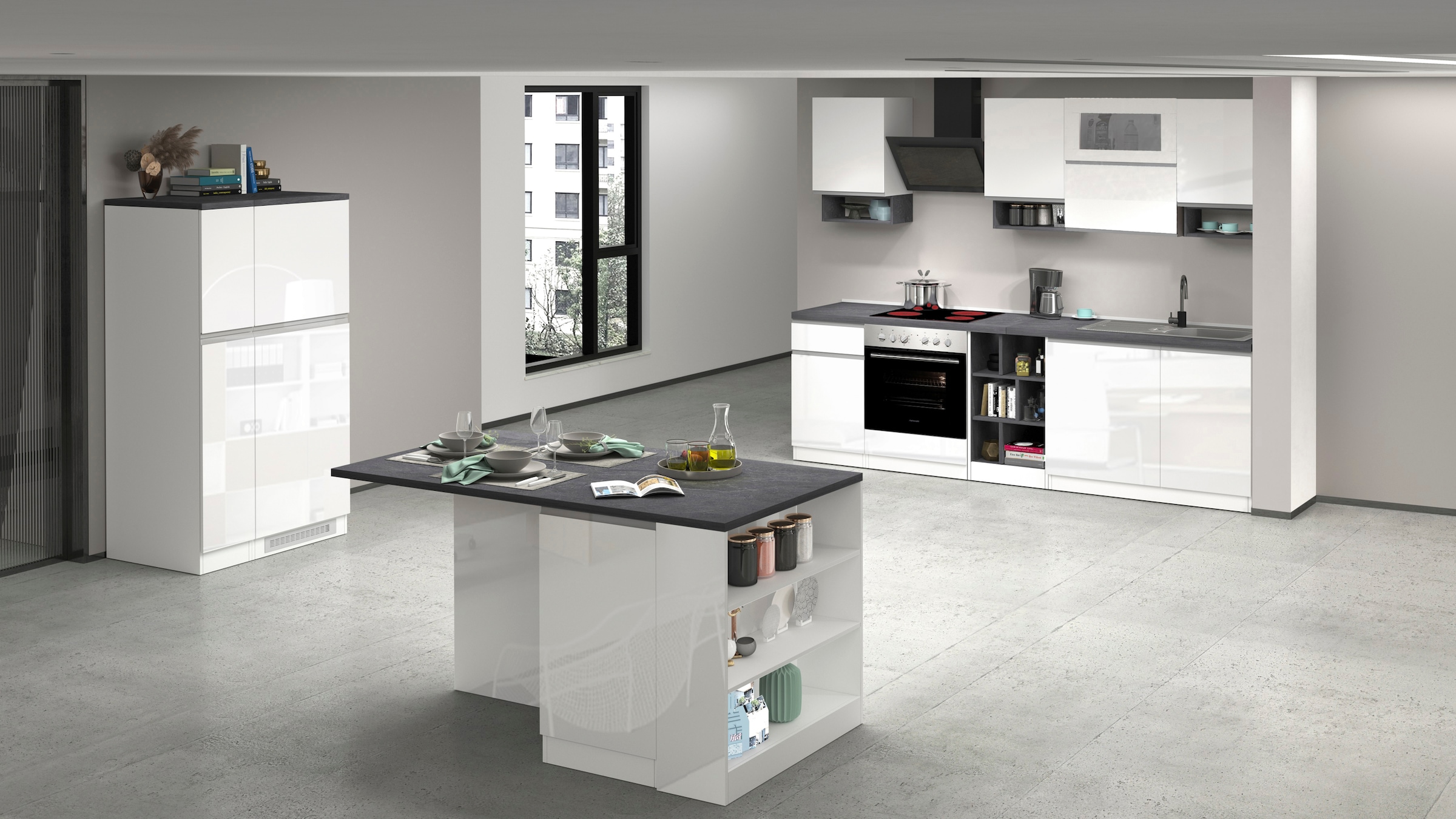Kochstation Küchenzeile »KS-Sole«, Breite 256 cm, mit Geschirr-Abtropfschrank, ohne E-Geräte