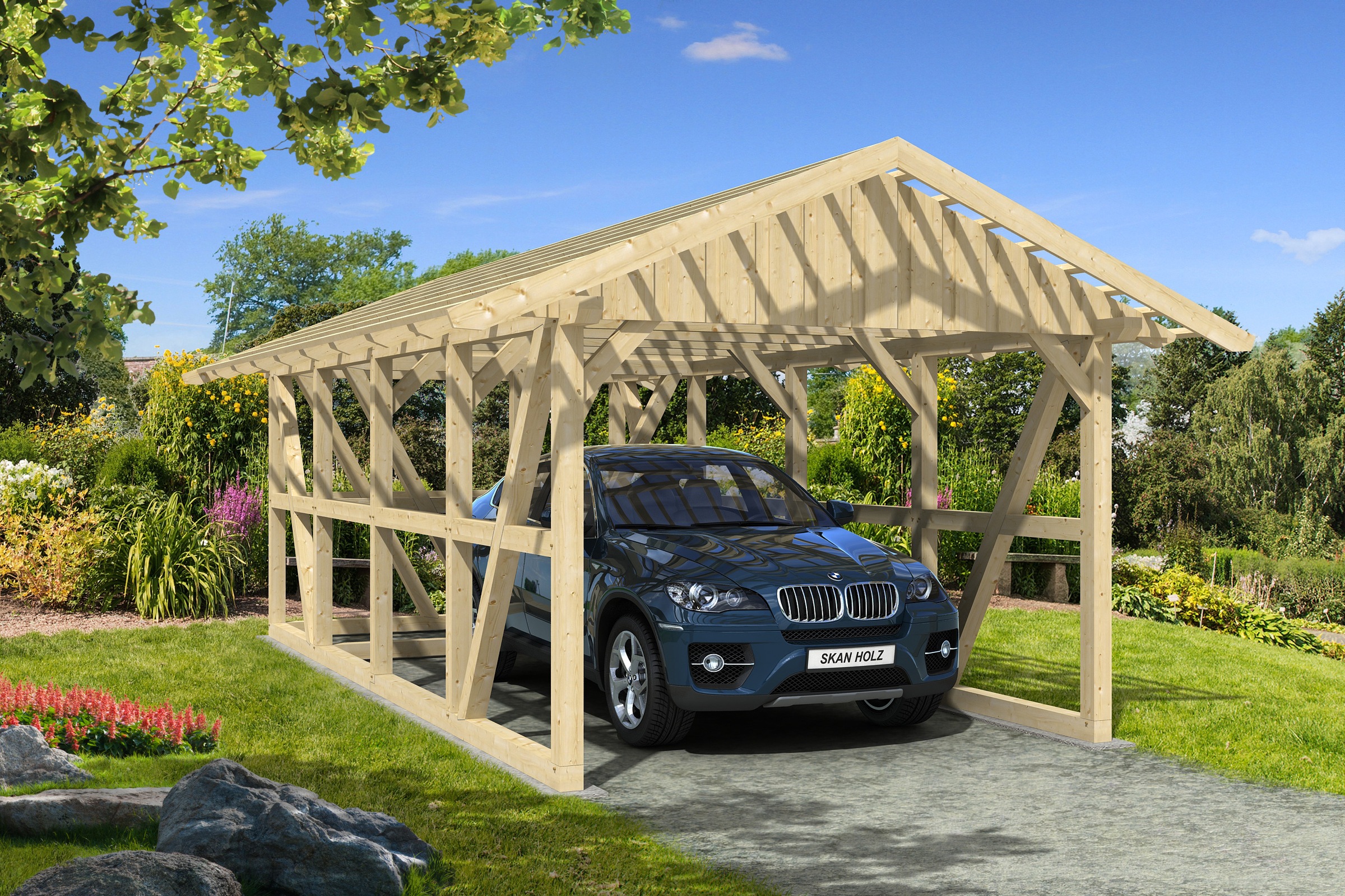Skanholz Einzelcarport »Schwarzwald«, 300 cm, Natur, mit Dachlattung