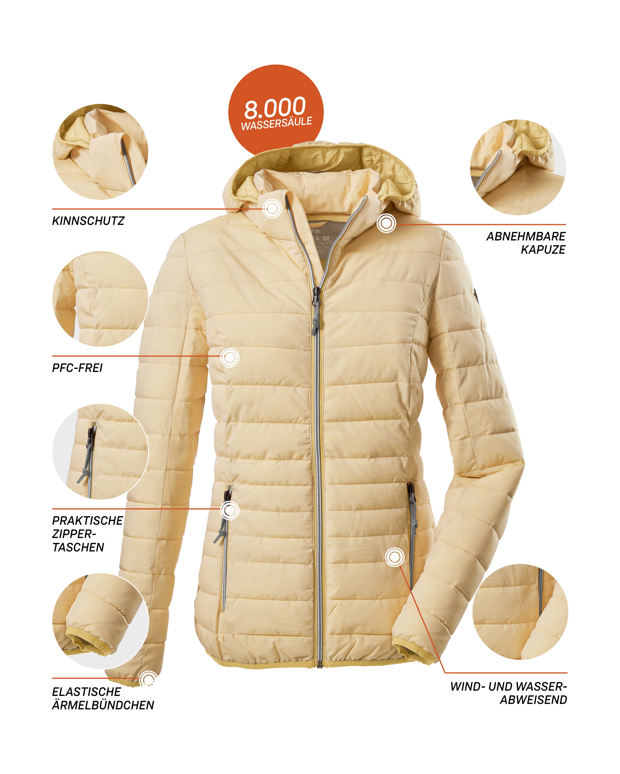 G.I.G.A. DX by killtec Steppjacke »Uyaka Stripe«, Leichte, warme Steppjacke mit abnehmbarer Kapuze und Zipper-Taschen