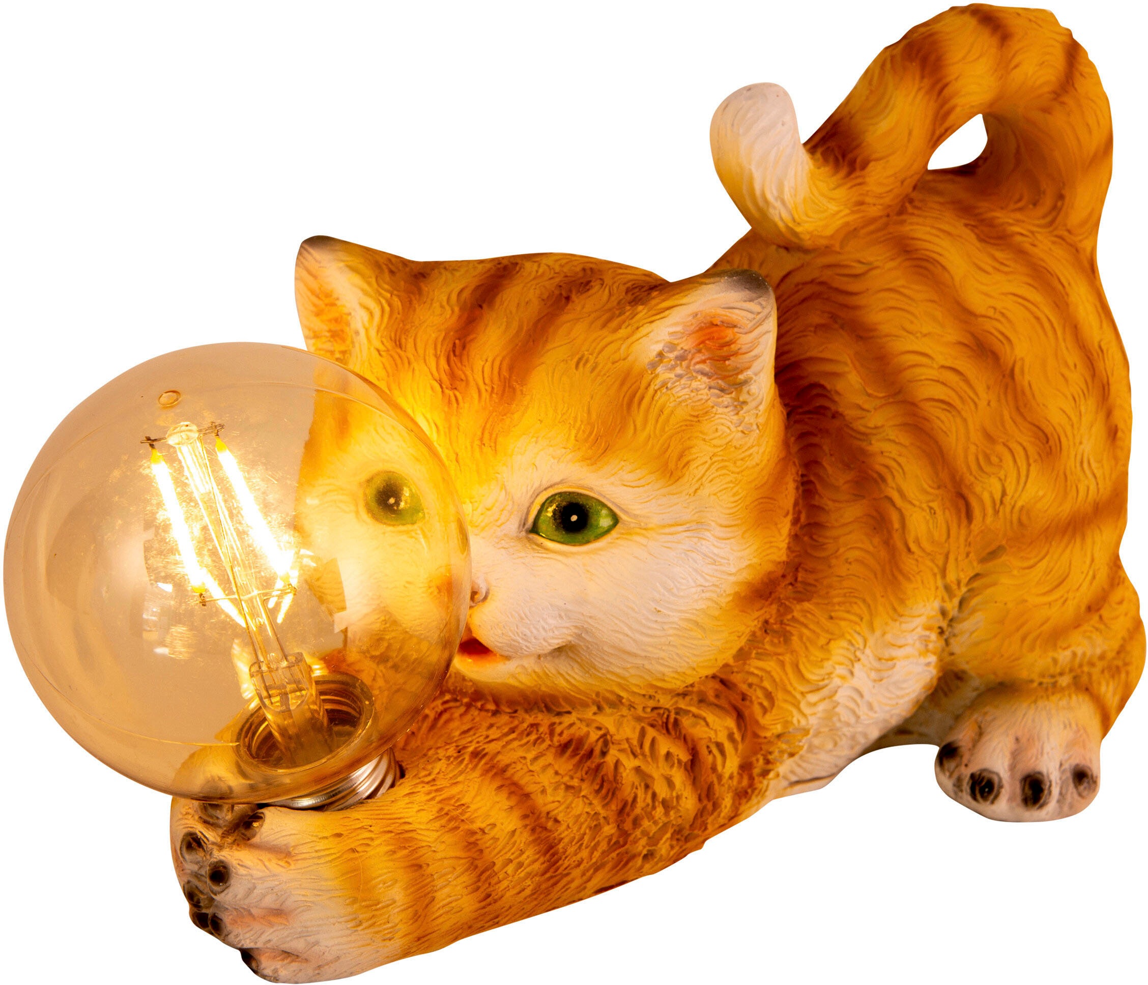 LED Solarleuchte NÄVE "Katze", braun, B:11cm H:15cm L:25cm, Leuchten, süße gestreifte Katze mit beleuchteter Kugel und warmweißem Licht 3