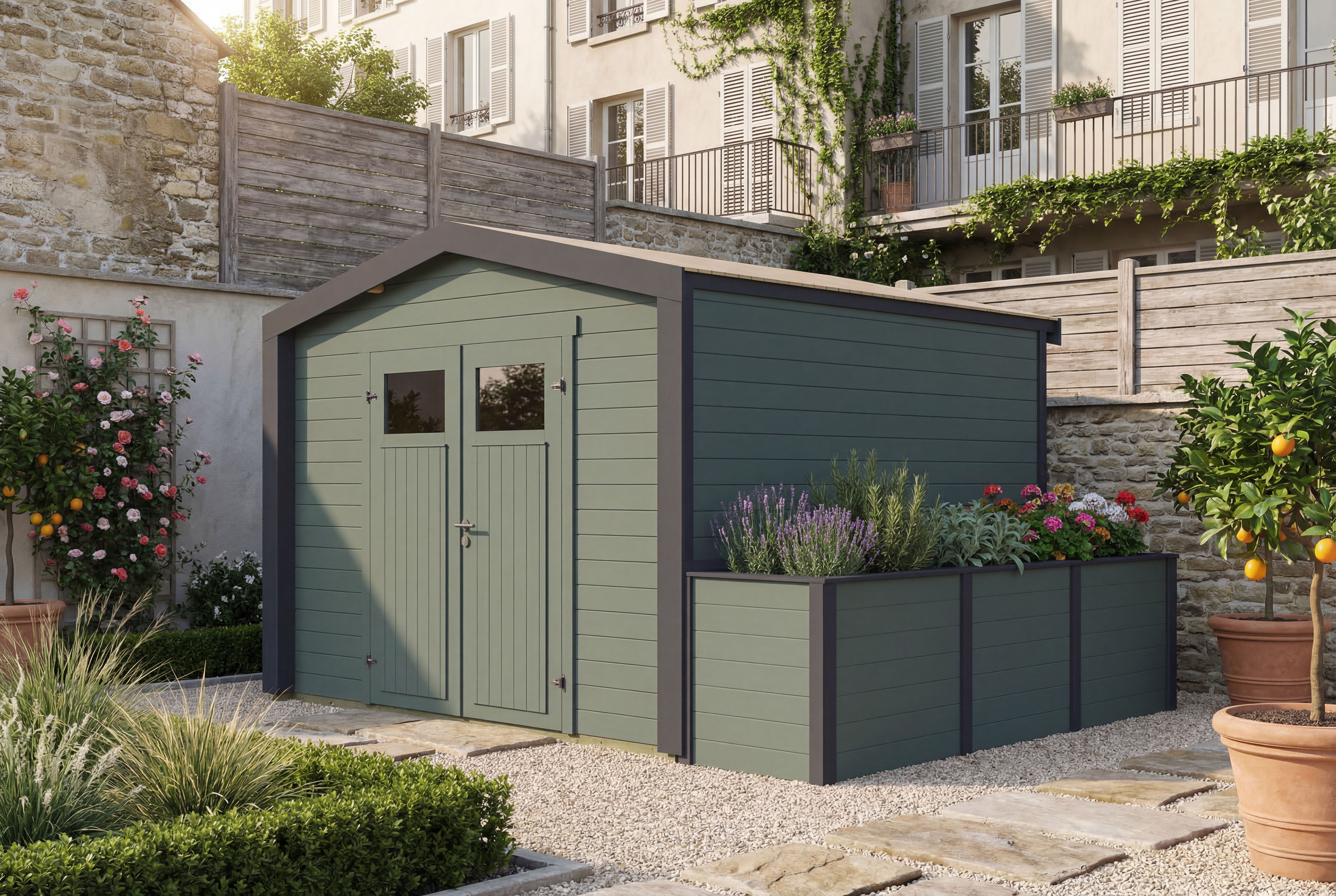 weka Gartenhaus "Killarney" Doppeltür, 1/4 verglast, inkl. Hochbeet