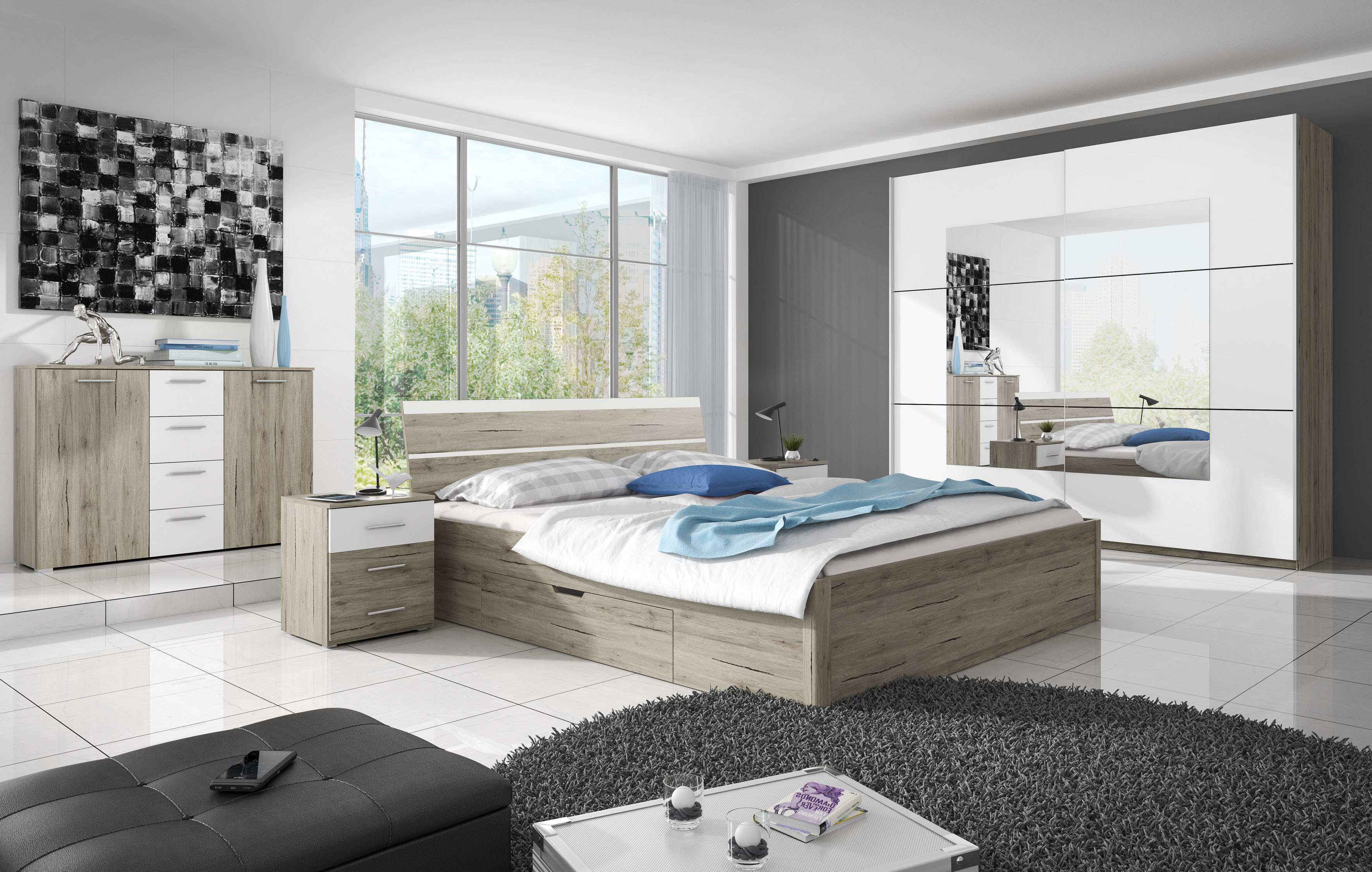 Thumbnail - Home affaire Nachtkommode "Beta Breite 46 cm, moderner Nachtschrank", Nachttisch, Nachtkonsole mit 3 Schubladen