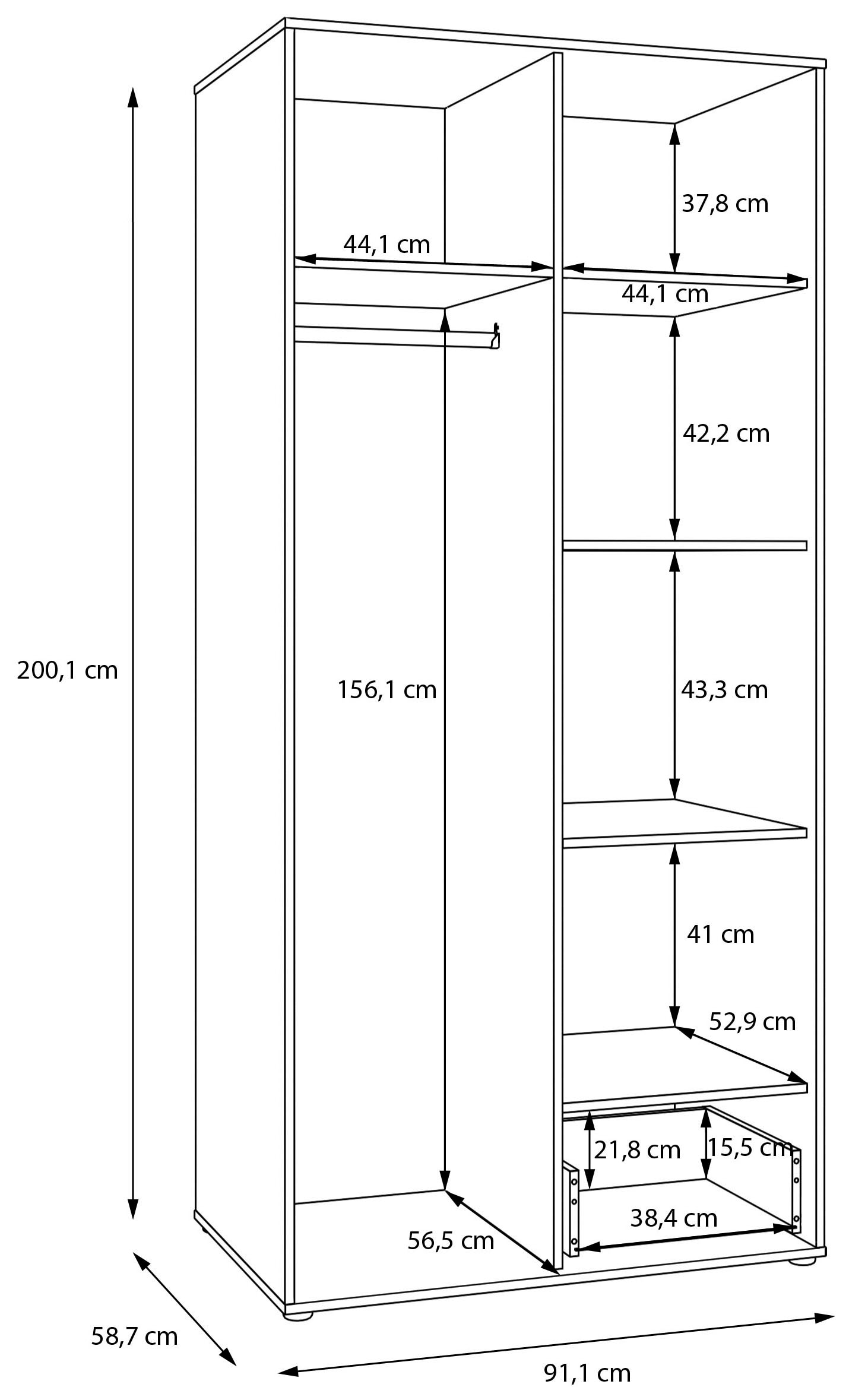 FORTE Kleiderschrank »Drehtürenschrank,Lamellenoptik, Einlegeböden,Stauraum« B/H/T 93,1/200,1/58,7cm; Schubkasten mit Vollauszug