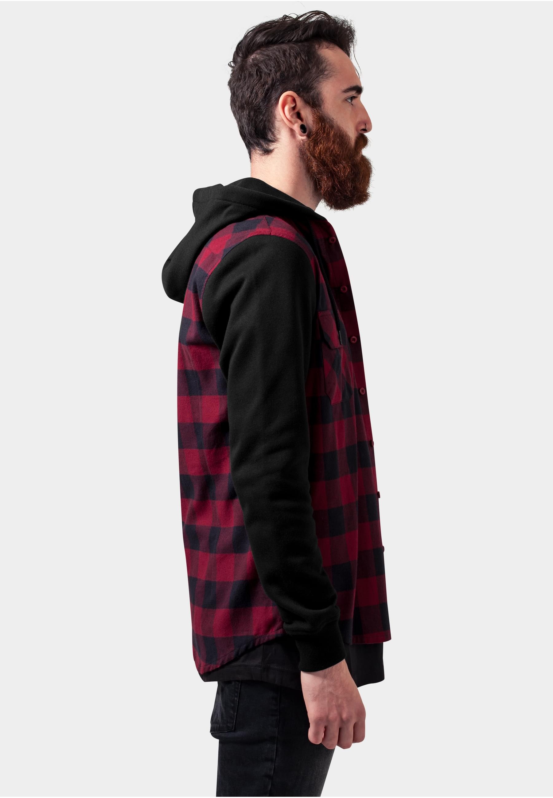 URBAN CLASSICS Shirtjacke »Herren Hooded Checked Flanell Sweat Sleeve Shirt«, (1 tlg.)