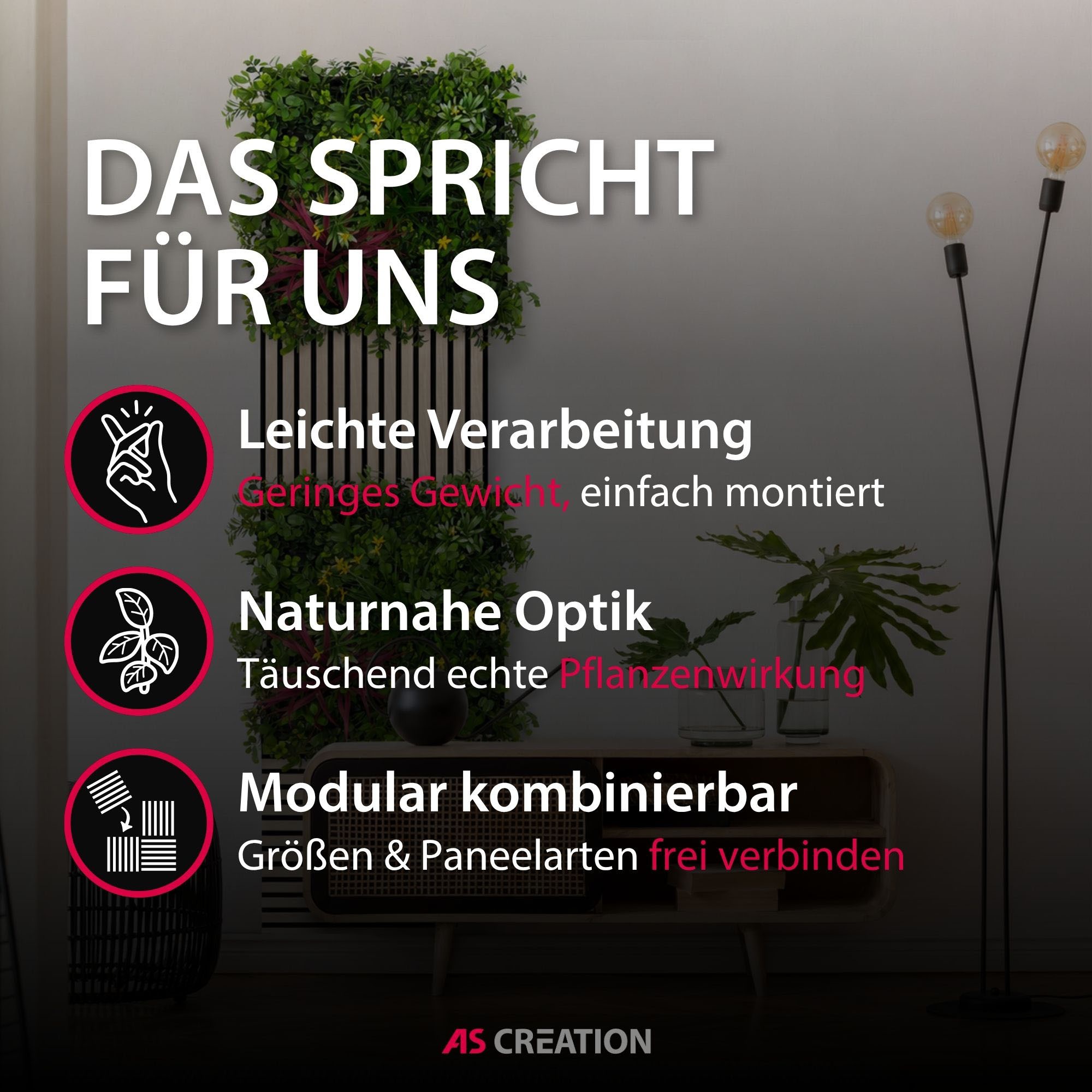 Architects Paper 3D Wandpaneel »A.S. Création Modular Wall Wandpaneel Pflanzenoptik« 1 tlg. Kunstpflanzen auf rPET-Filz für farbstarke botanische 3D-Wände