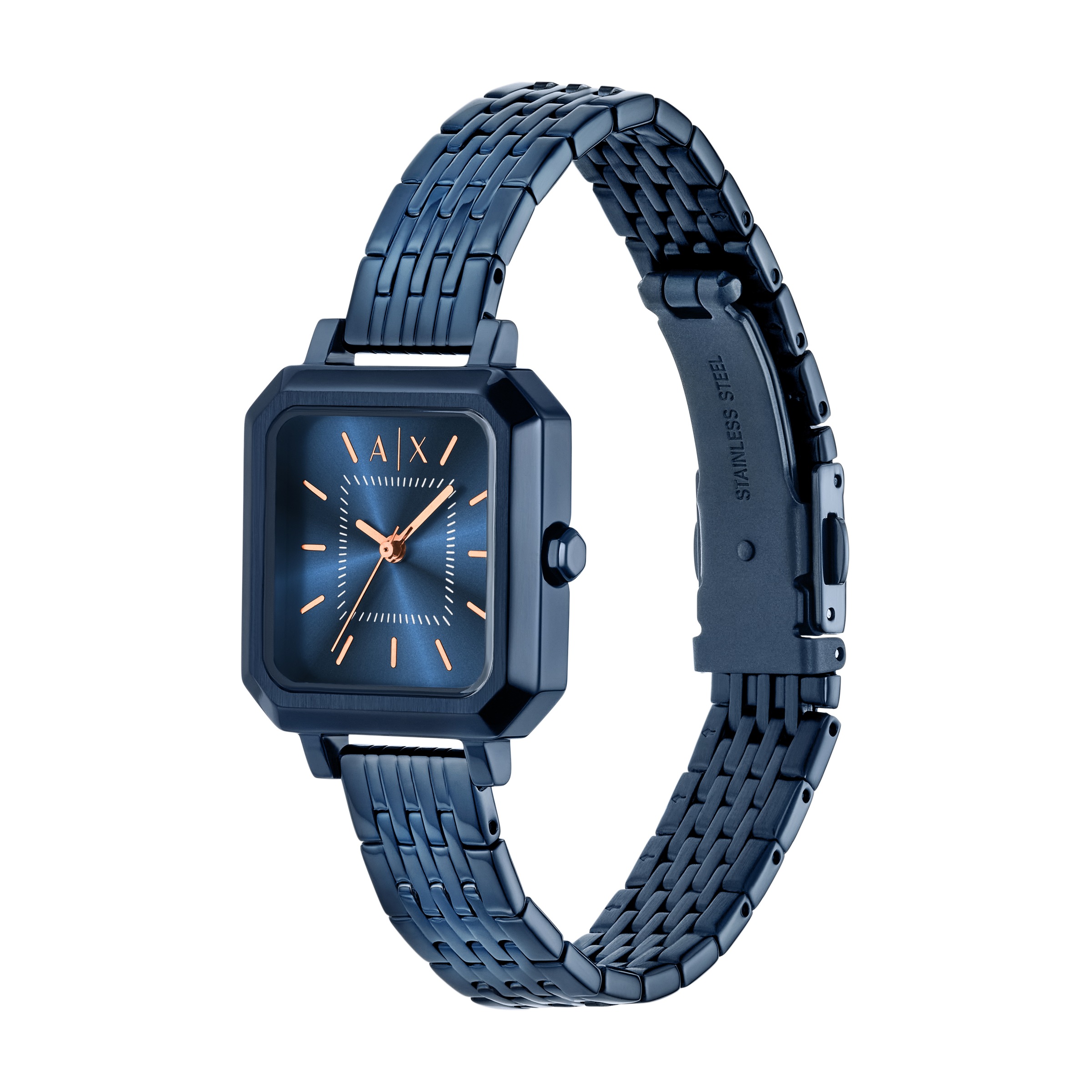 Quarzuhr ARMANI EXCHANGE, blau (dunkelblau, blau), Armbanduhren, Damen, Quarzuhr, Armbanduhr, Damenuhr, Edelstahlarmband, analog 3