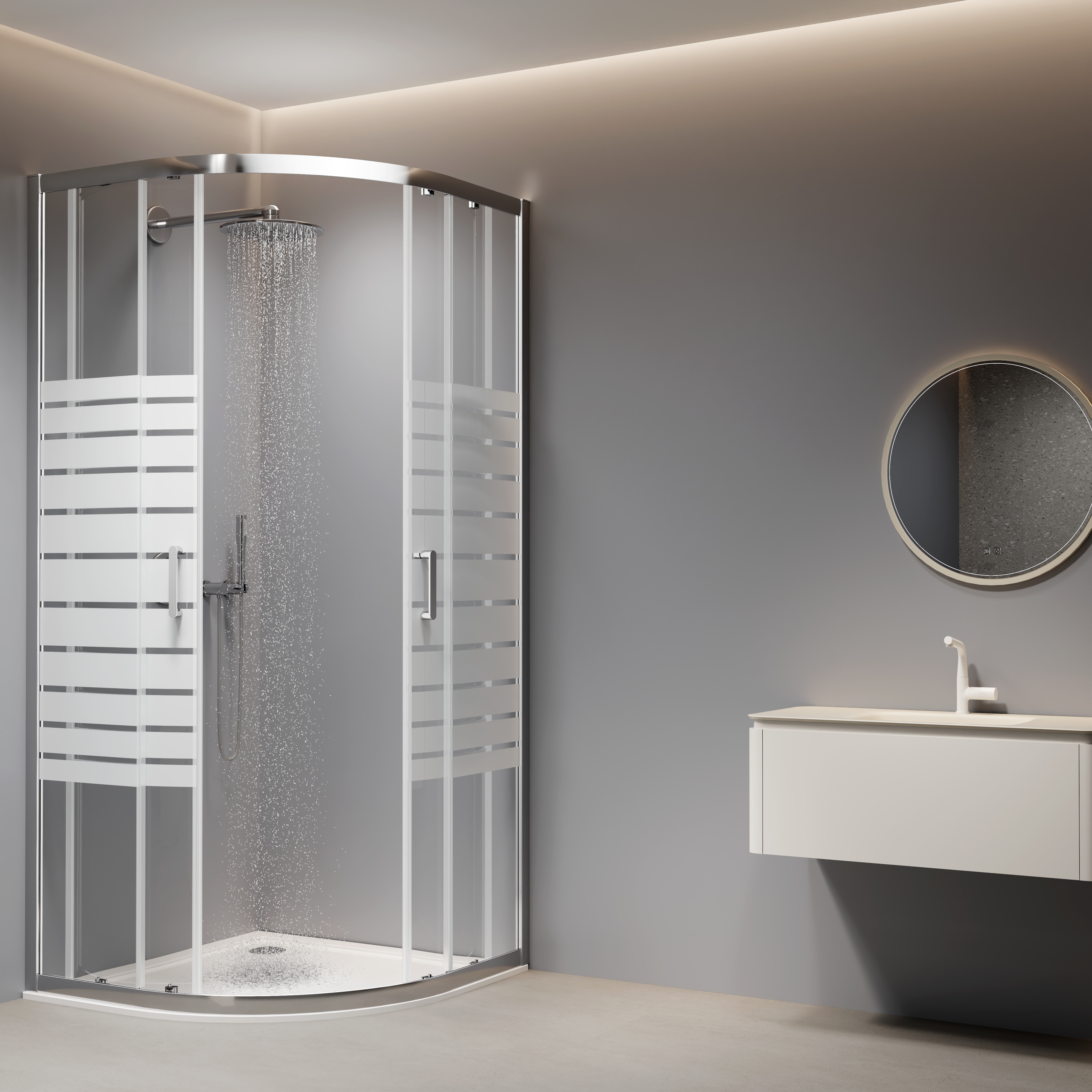 welltime Runddusche "New Trento mit Streifendekor" Extrahohe 195cm, 6mm ESG, verbessertes Rollensystem, Streifendekor