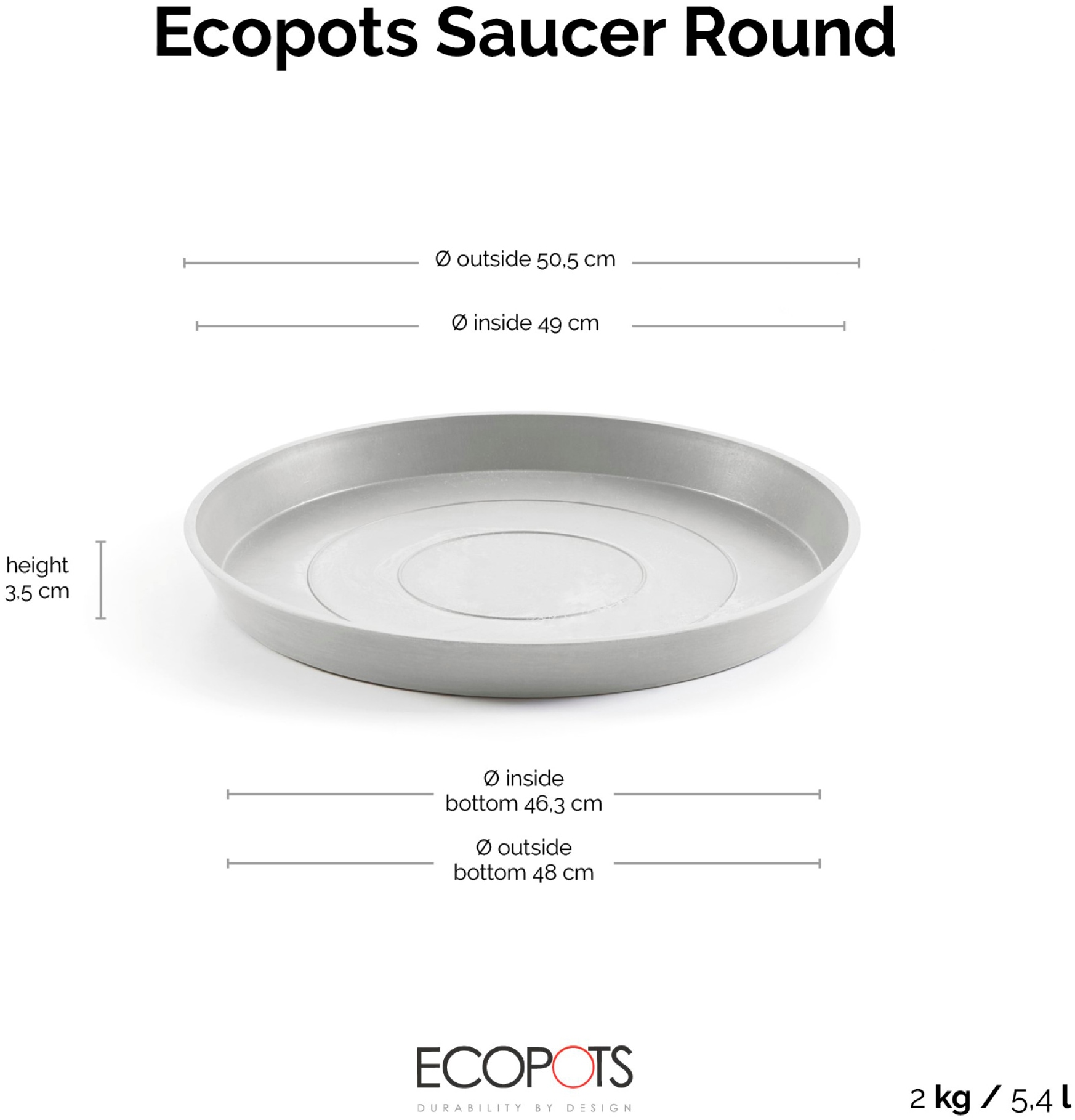 ECOPOTS Topfuntersetzer »Rund 60 Weißgrau«, für innen und außen: frostsicher, bruchsicher und lichtbeständig