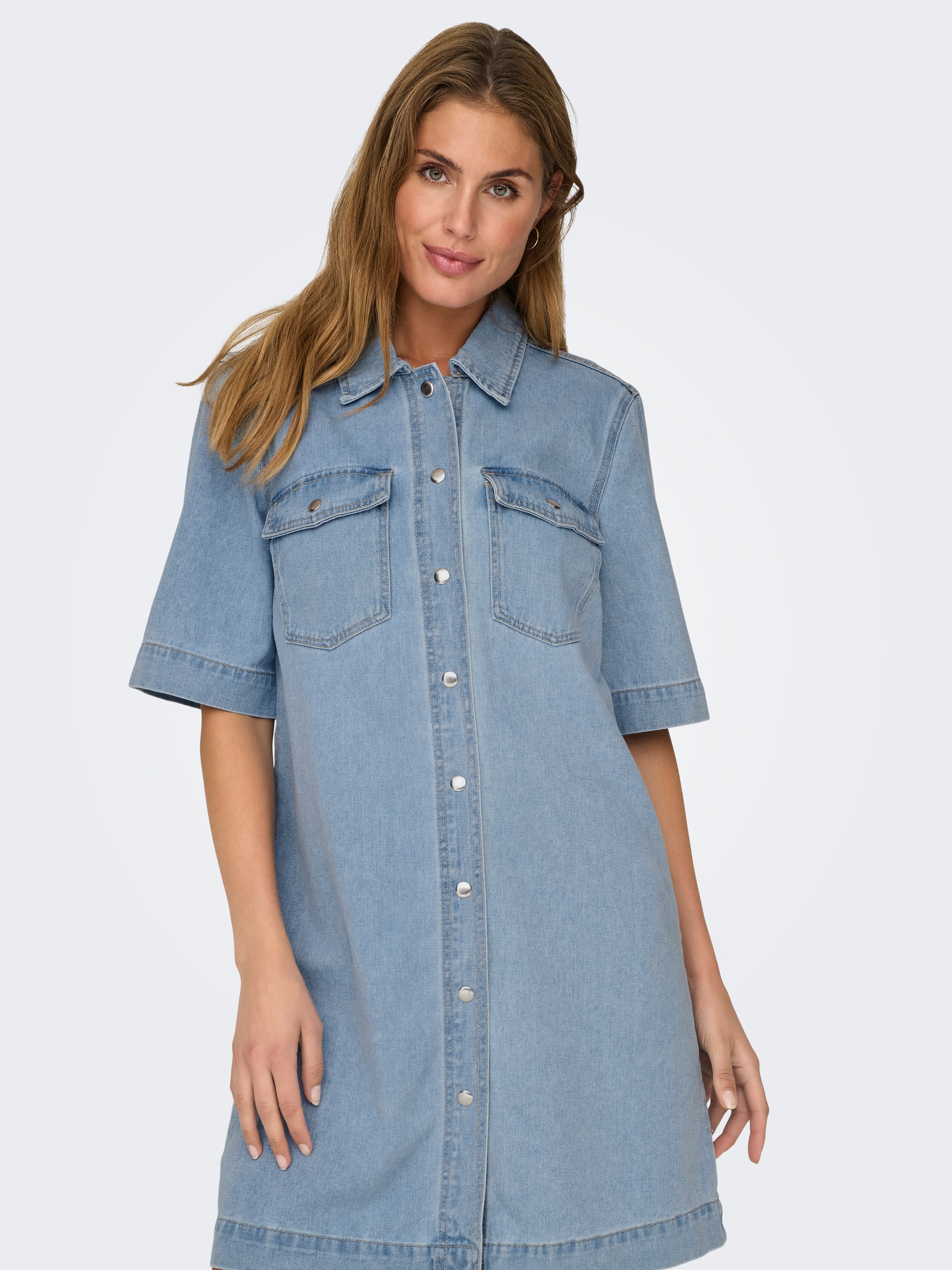 ONLY Jeanskleid "ONLBELLE S/S BUTTON DRESS DNM GUA NOOS" Brusttaschen günstig online kaufen