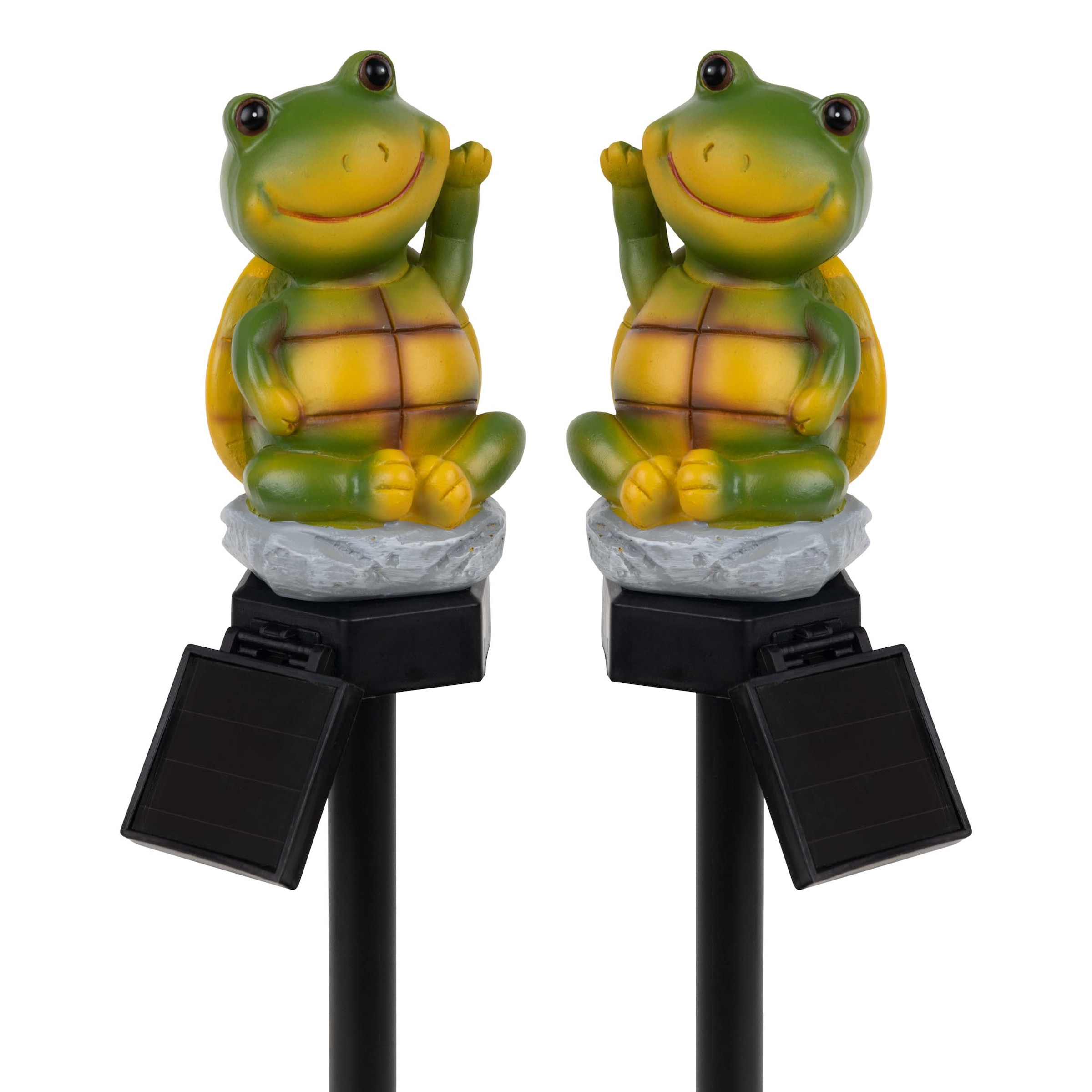näve LED Solarleuchte »Calvino« LED-Modul 1 Stk. Warmweiß 2er Set sitzender winkender Frosch, Dämmerungssensor, Schiebeschalter