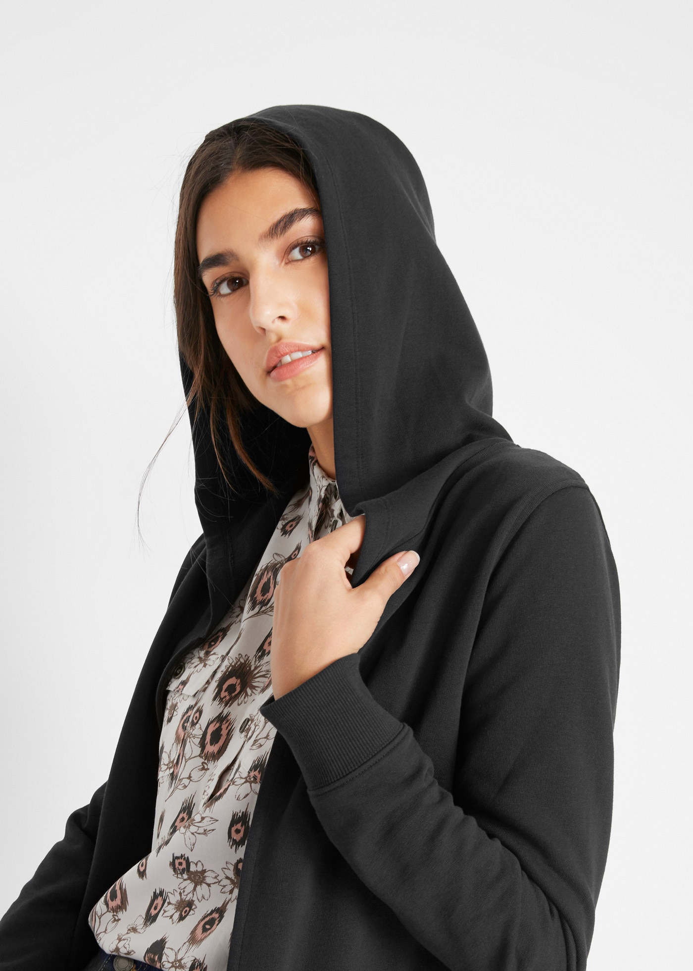 bonprix Sweatjacke ohne Verschluss, mit Kapuze und Eingrifftaschen