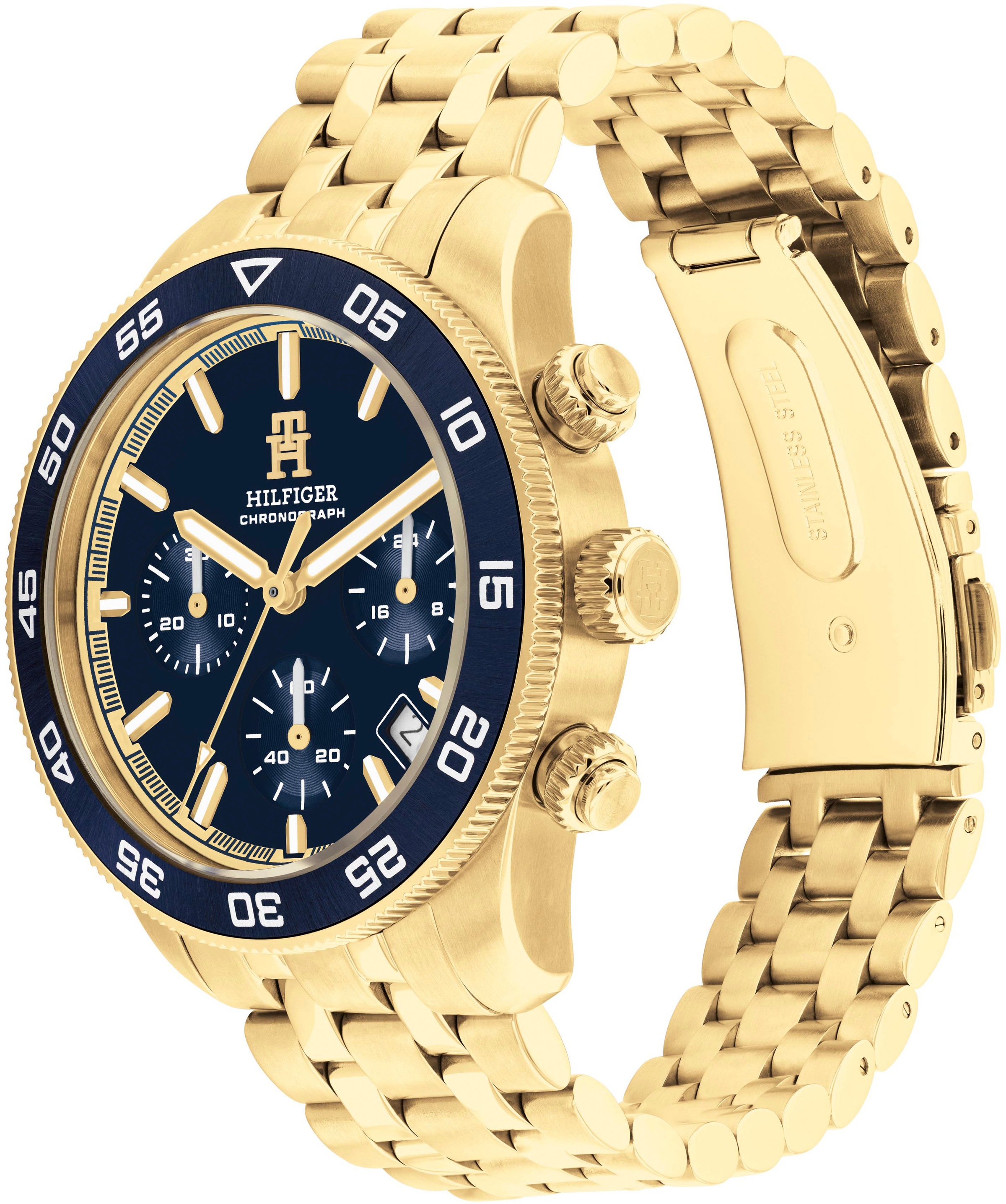 Tommy Hilfiger Chronograph »TH85 CHRONOGRAPH«, Quarzuhr, Armbanduhr, Herrenuhr, Edelstahlarmband, analog, Tag