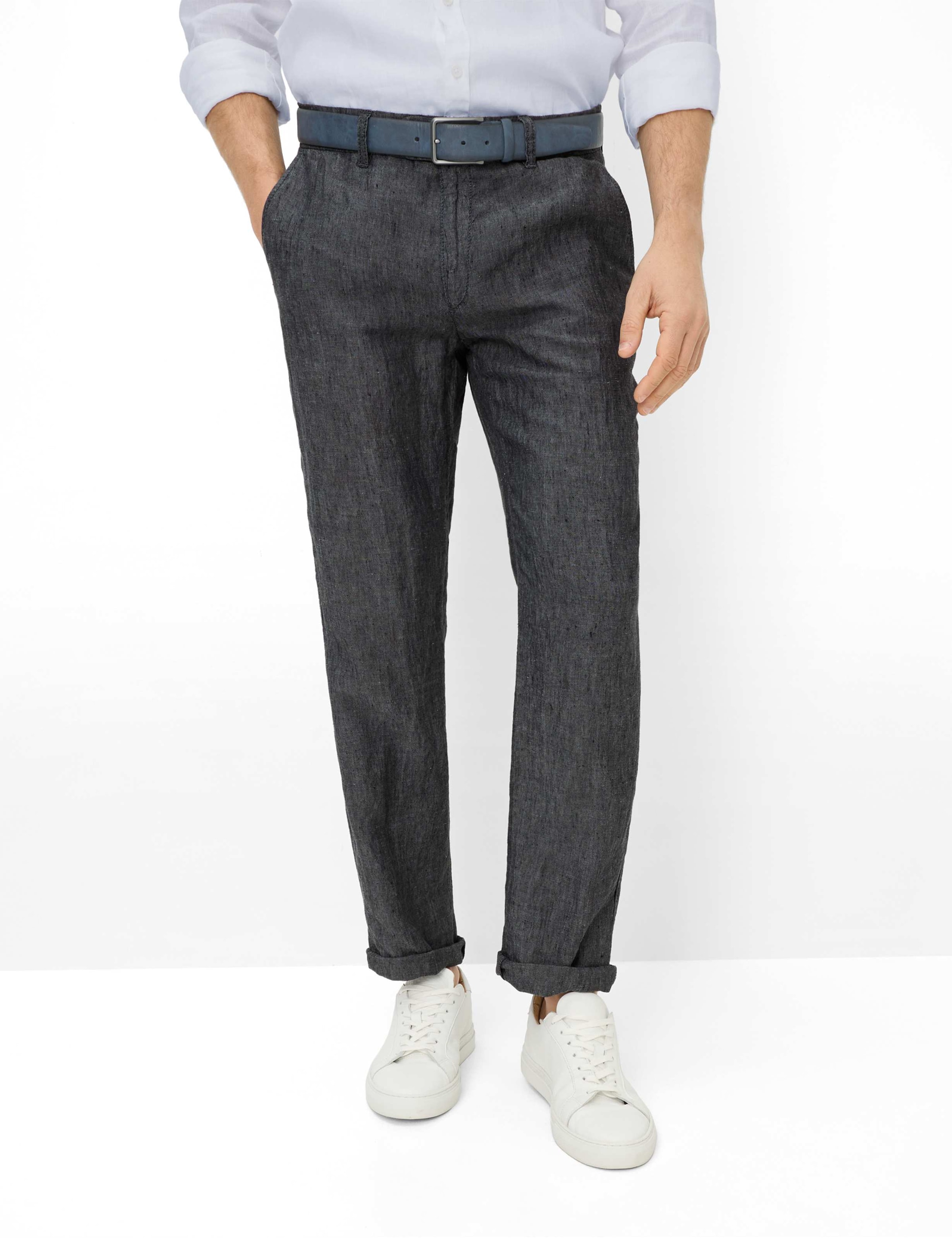 Chinohose BRAX "Style EVANS", Herren, Gr. 50, Normalgrößen, graphit, Web, 100% Leinen, Hosen Chinohose