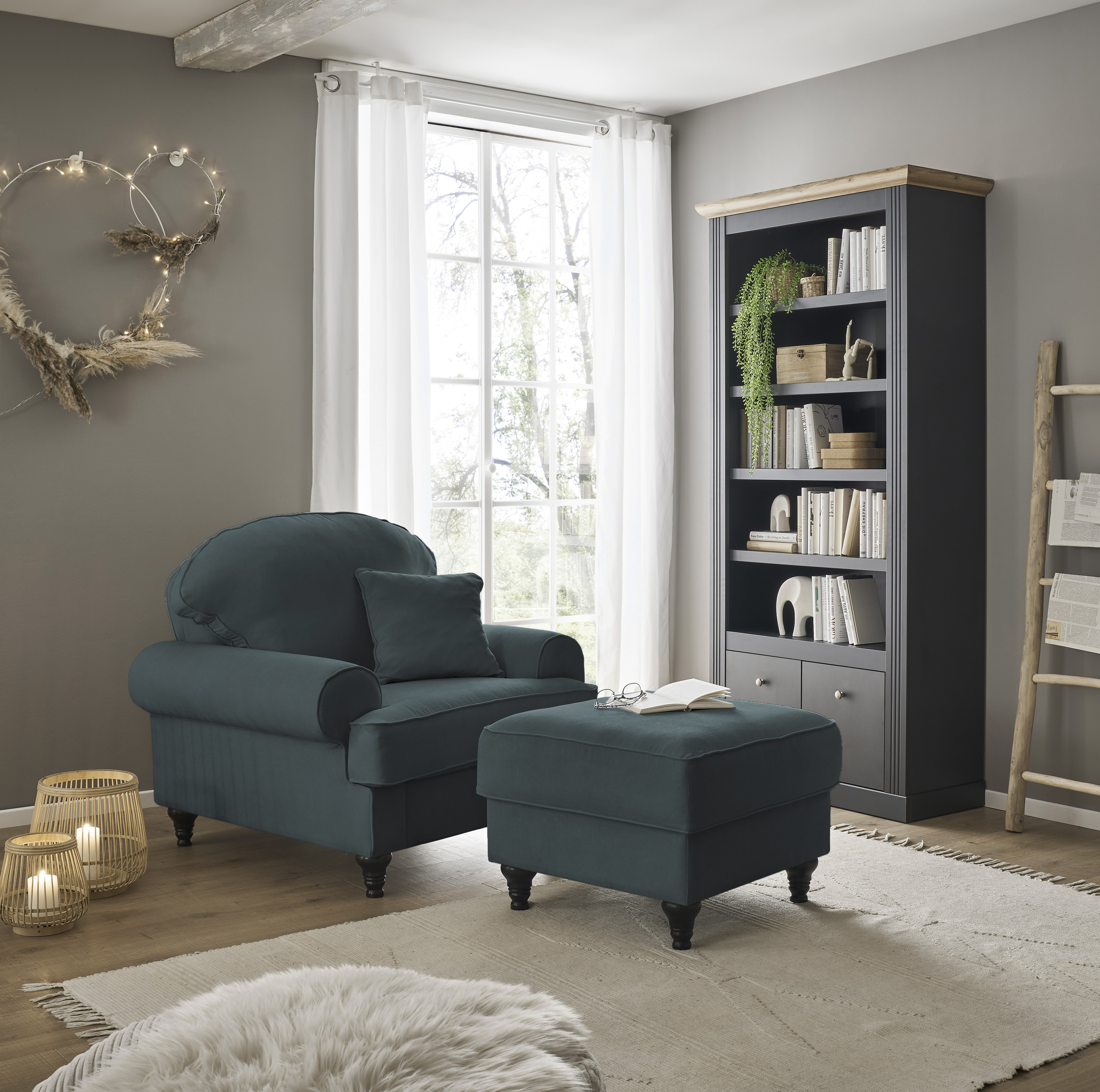 OTTO home Sessel "Westminster, Set in hochwertigem Microfaserbezug, 5 Farben verfügbar" Set, 1Sessel, 1 Hocker, 2 Stk. tlg. Enthält Sessel & Hocker, Federkern-Polsterung, gedrechselter Fuß