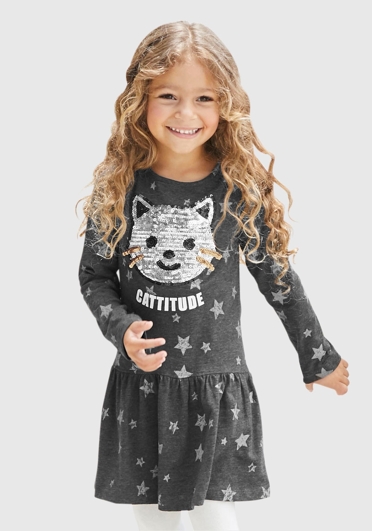 KIDSWORLD Jerseykleid "Kleid mit Pailletten" Shirtkleid mit süßer Paillettenapplikation