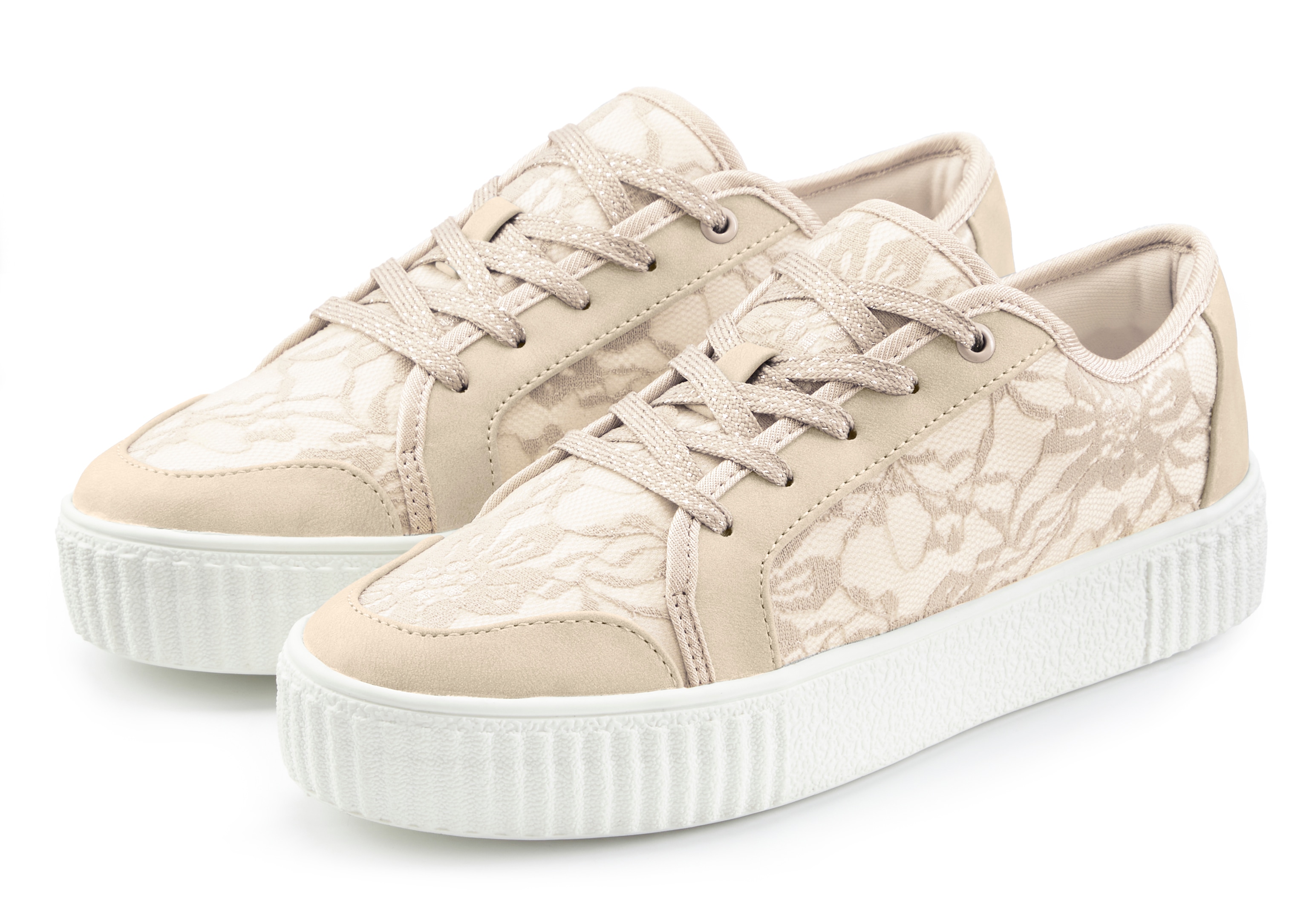 LASCANA "Halbschuh, Sneaker, Slip-On-Sneaker," Material-Mix mit Spitze VEGAN