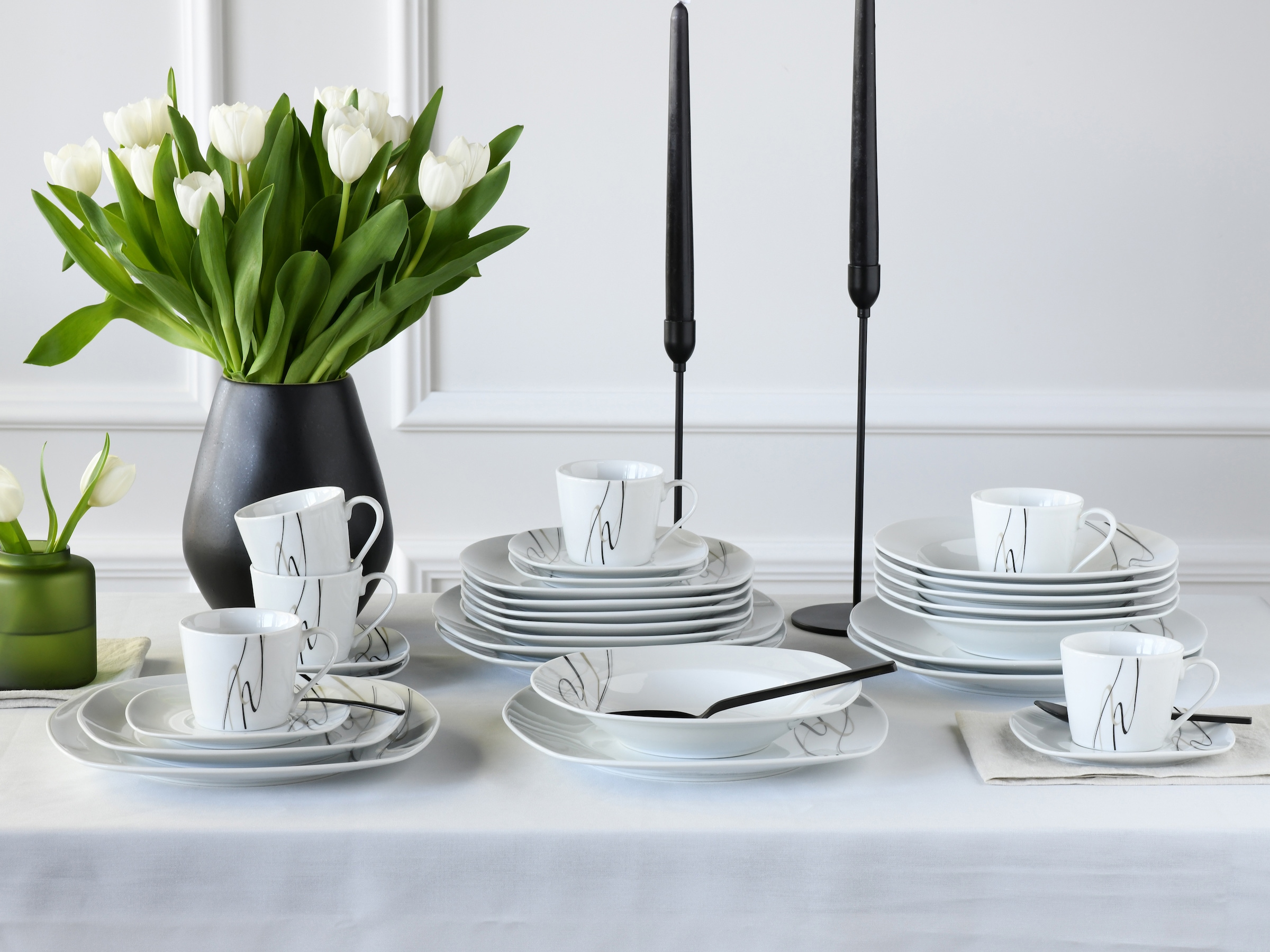 CreaTable Kombiservice »Amelie Piazza, Kombi-Service 30-tlg«, (Set, 30 tlg.), Elegant, Schwungvoller Liniendekor