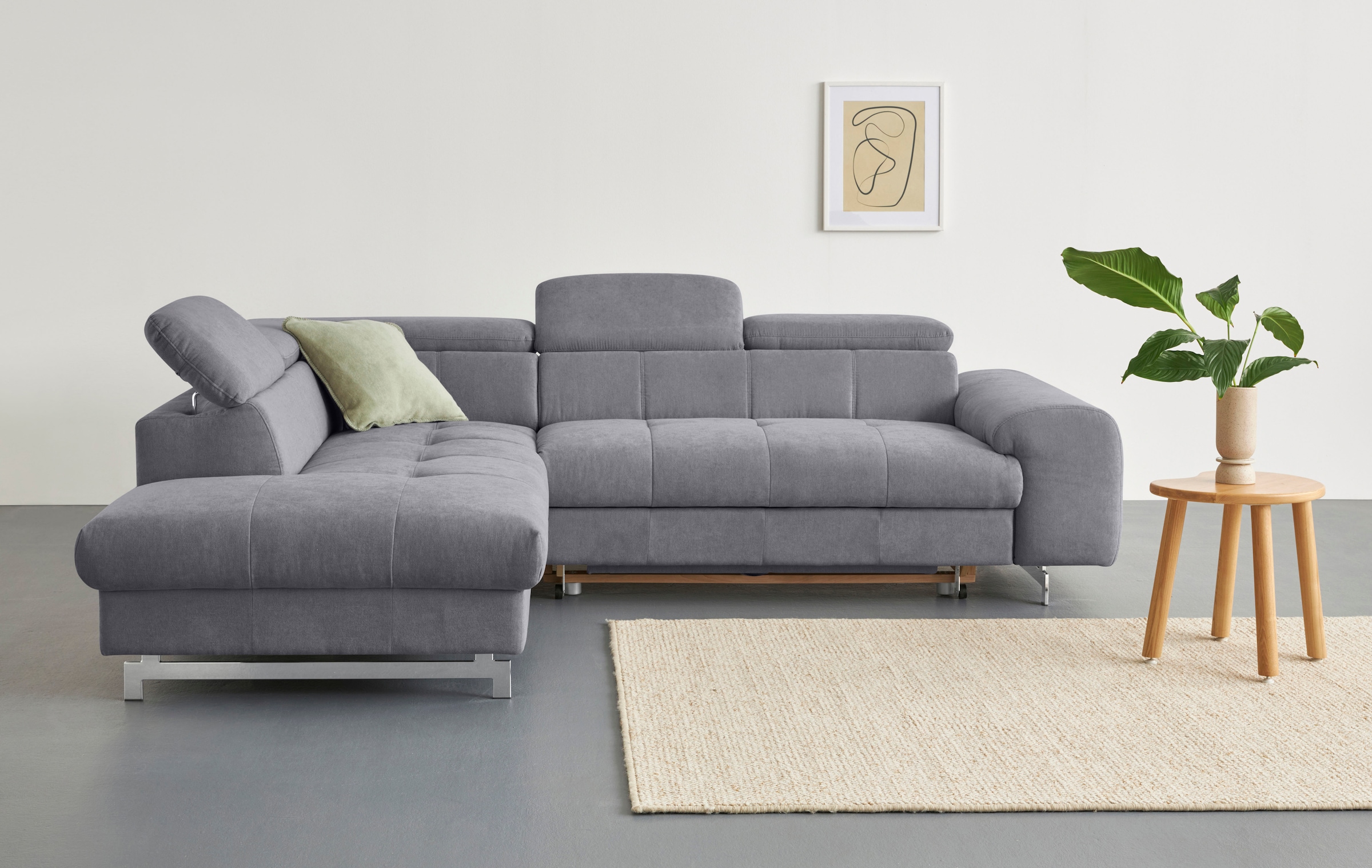 COTTA Ecksofa "Chef bequem, tolle Verarbeitungsdetails, Breite 262cm, L-Form" mit Kopfteilverstellung, edle Metallkufen, optional Schlaffunktion