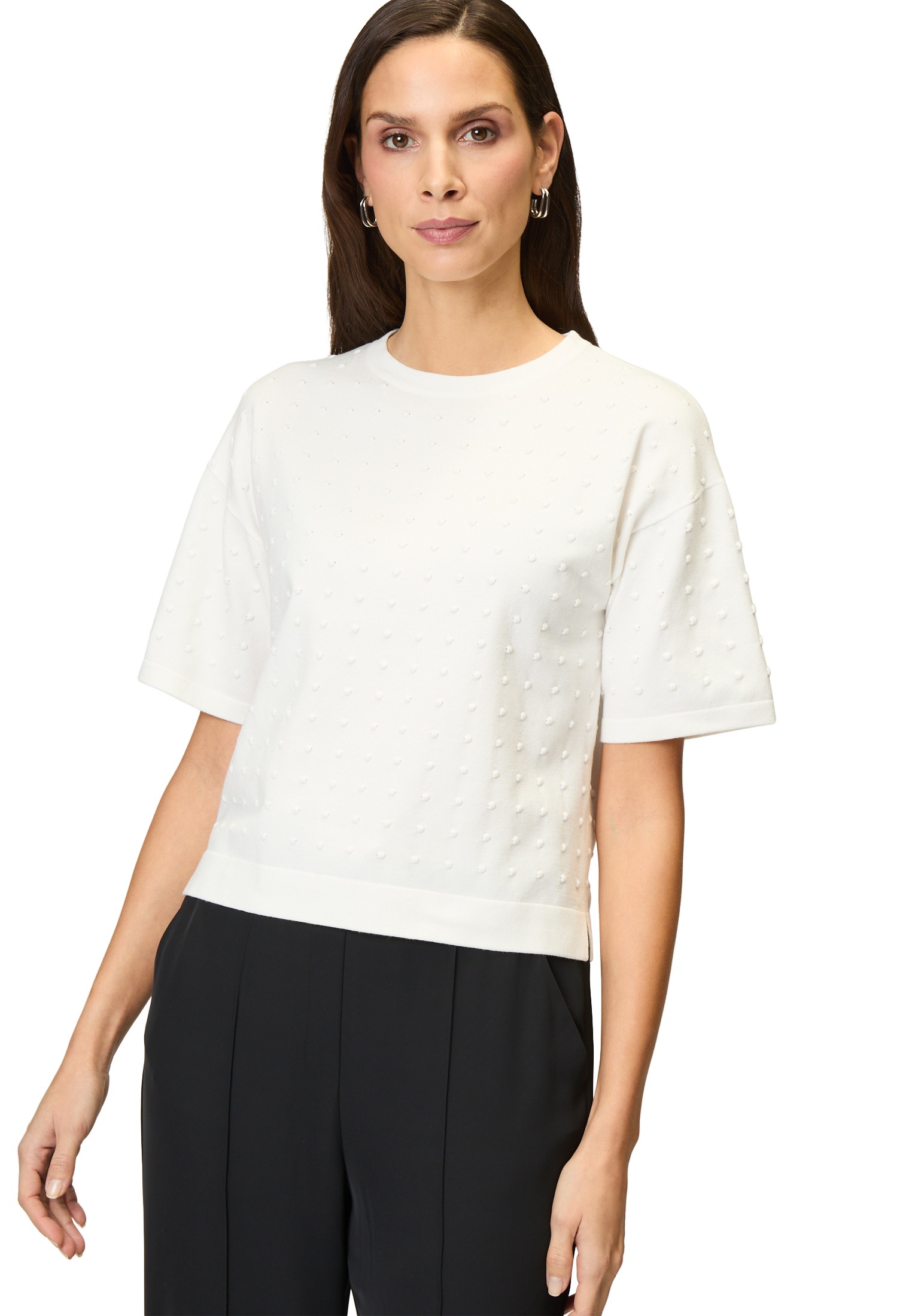 Zero Kurzarmshirt "zero Damen Pullover mit Punkt-Stickerei", (1 tlg.), weit günstig online kaufen