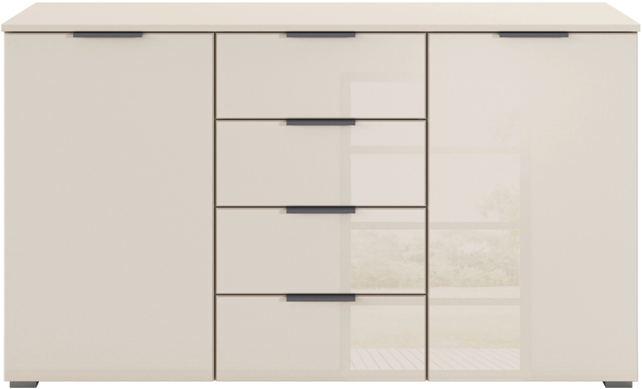 rauch Kombikommode »Sideboard Kombikommode Schubladenkommode AGORDO mit Glasfront«, (in zwei Griff-Farben, Breite 120 cm), vier große Schubladen, mit insgesamt 4 Einlegeböden MADE IN GERMANY