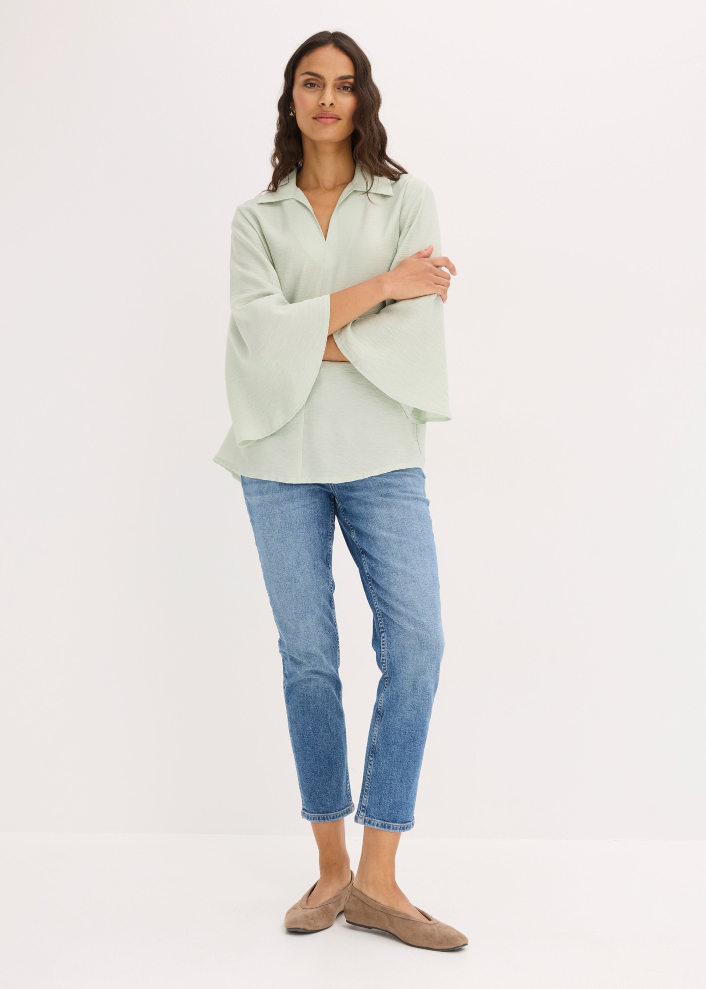 bonprix Tunika fließende Tunikabluse, Loose Fit, mit 7/8-Ärmeln