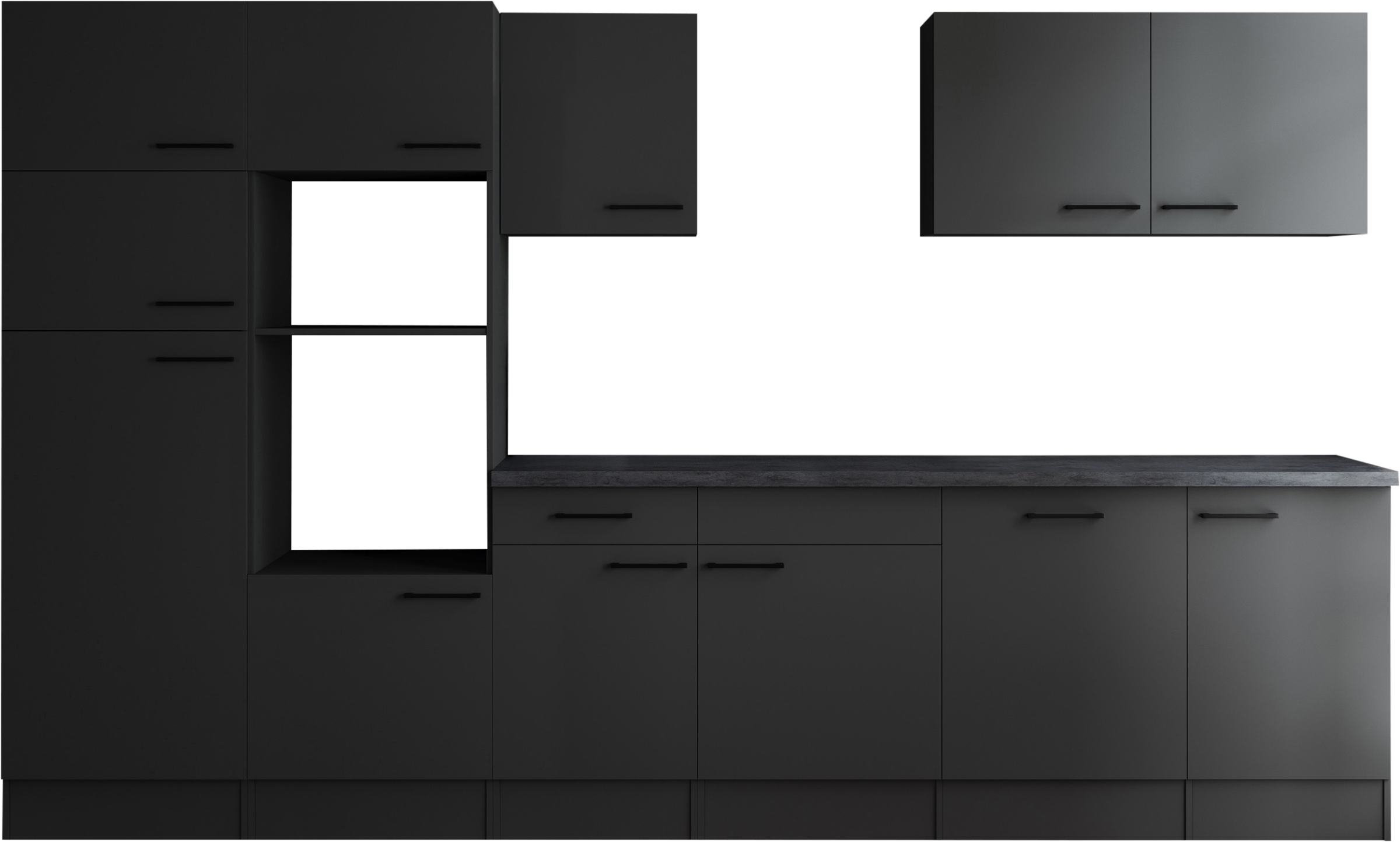 Küchenzeile RESPEKTA, B:340cm H:205cm T:60cmküche: grau, front: grau matt, korpus: grau matt, arbeitsplatte: granit optik, Komplettküchen-Sets,