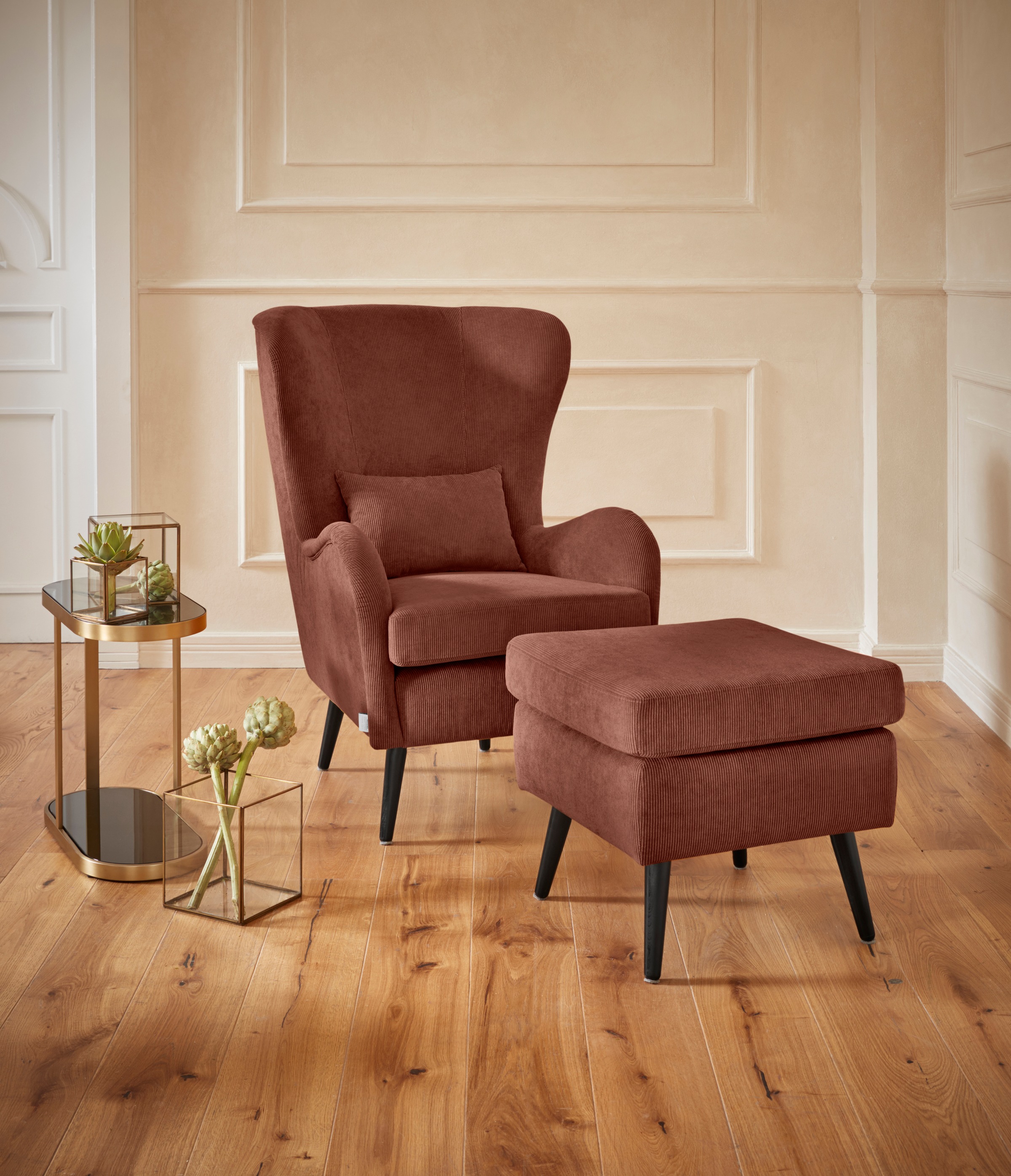Guido Maria Kretschmer Home&Living Sessel »Sallito«, incl. Hocker, in 6 Bezugsqualitäten, Sessel B/T/H: 76/85/109 cm