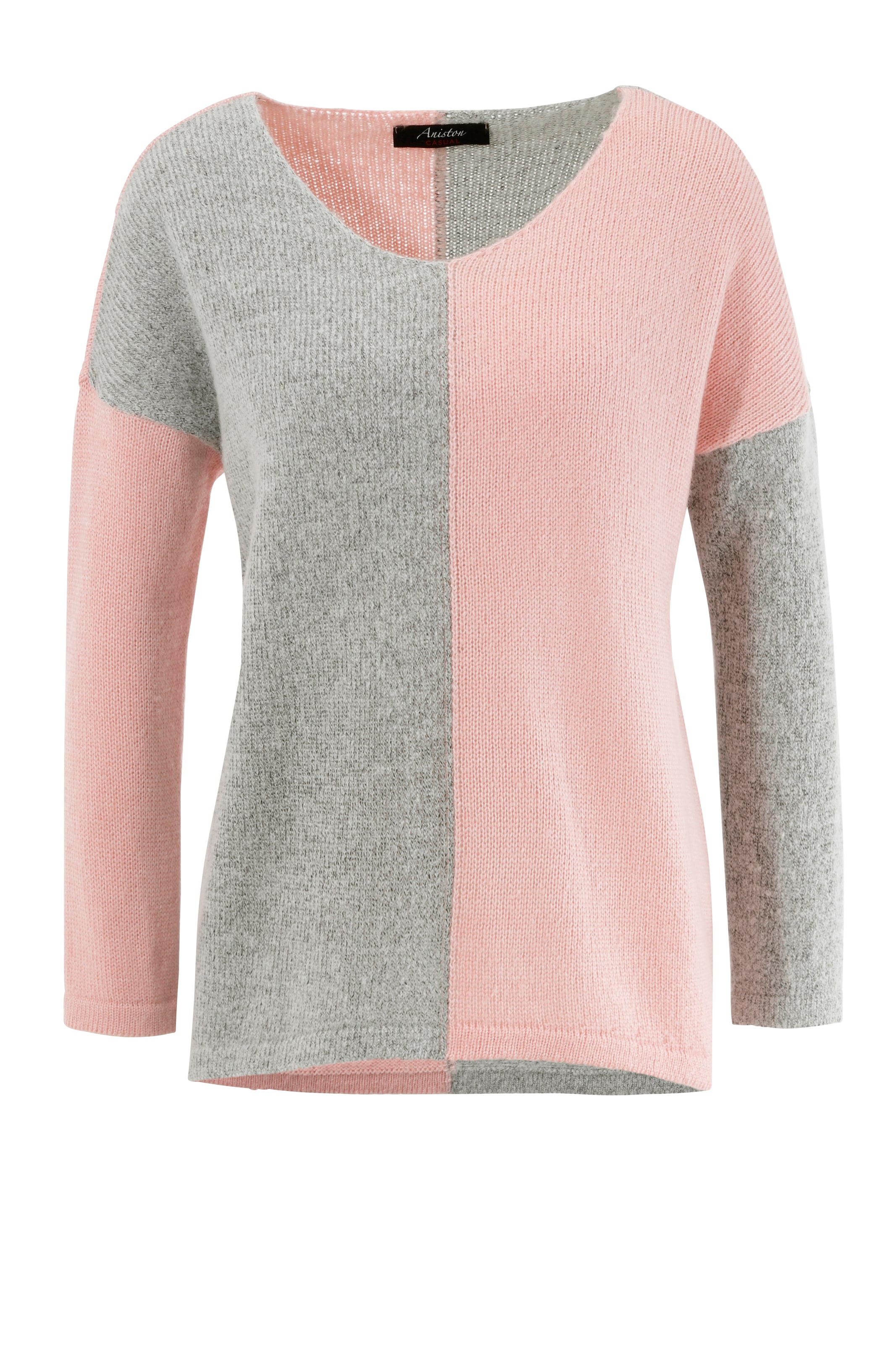 Aniston CASUAL Strickpullover, mit pastellfarbenem Farbteiler