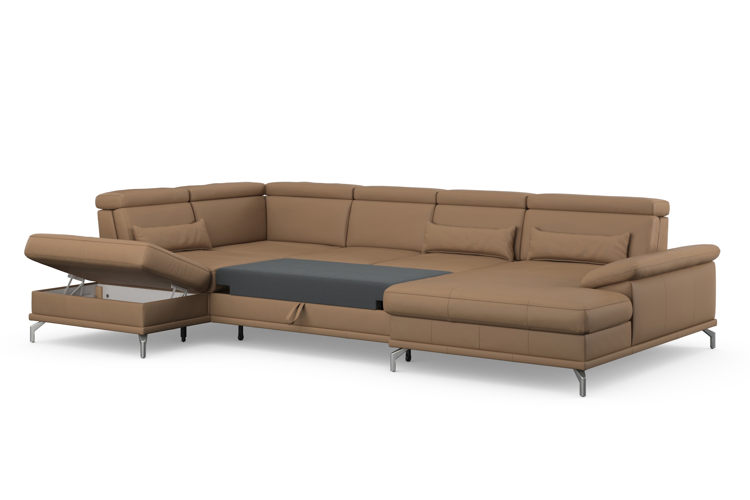 sit&more Wohnlandschaft »Cabrio U-Form, mit Sitztiefenverstellung, Arm- und Kopfteilverstellung«, 3 Nierenkissen, Federkern, optional Bettfunktion und Stauraum