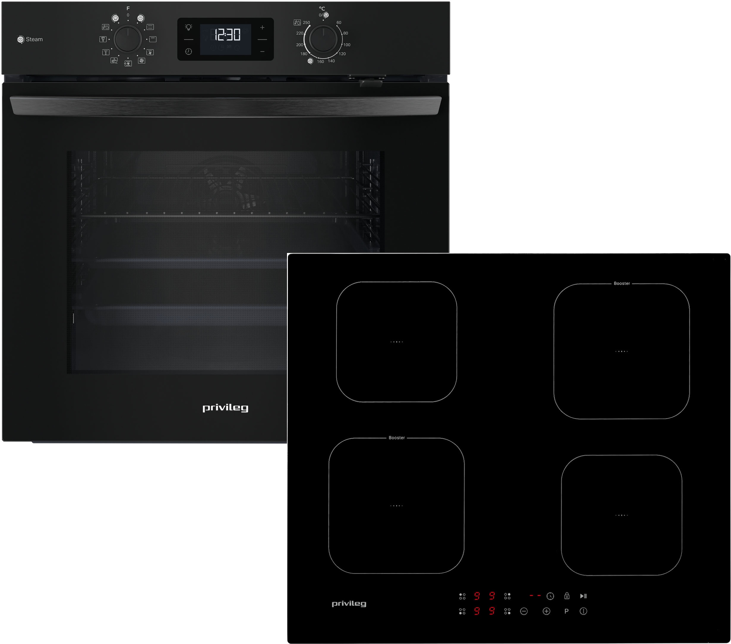 Privileg Backofen-Set "PBA2S85HU1K" mit Teilauszug Hydrolyse Set, 2 Stk. tlg. Hydrolyse - schnelle und mühelose Reinigung mit der Kraft des Dampfes