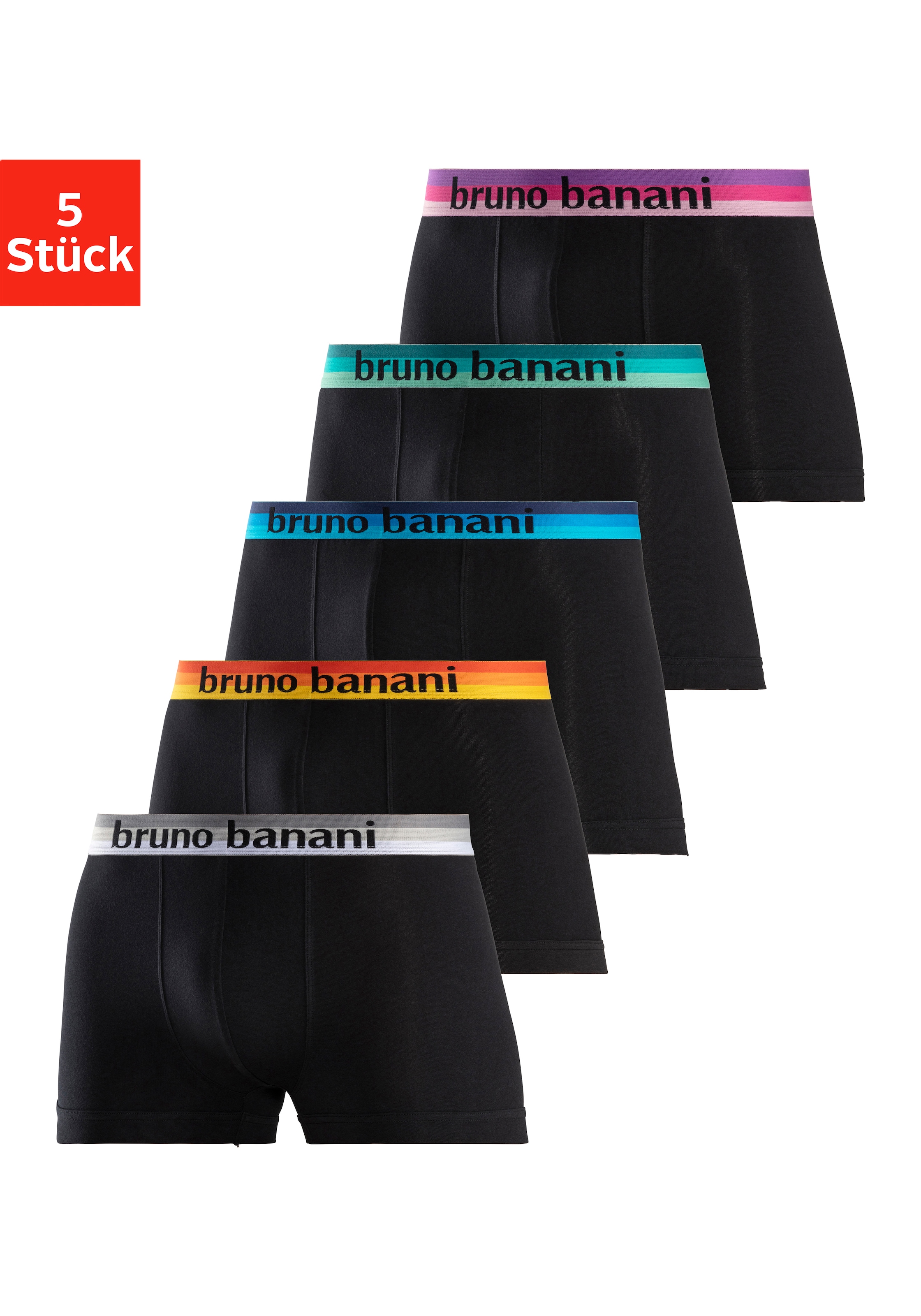 Bruno Banani Boxer "Boxershorts für Herren" Packung, 5 Stk. mit Streifen Logo Webbund